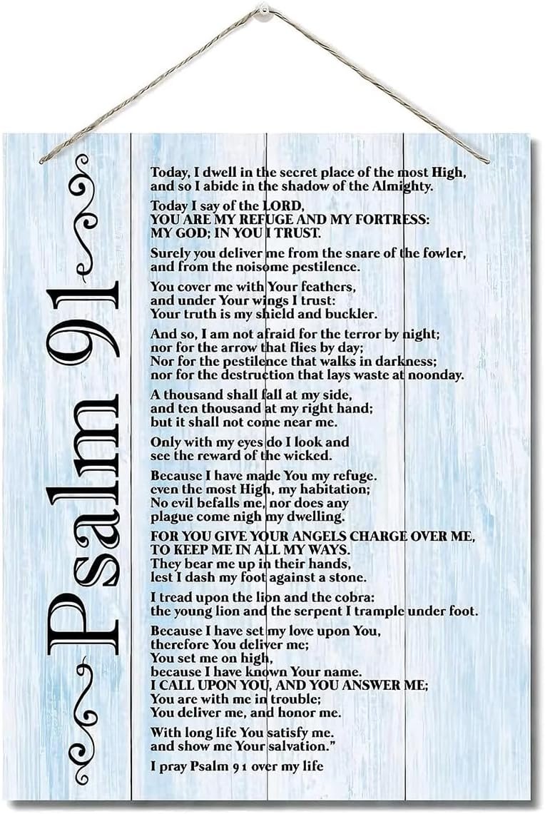 Inspirational Wood Art Signs, Psalms 91 Wall Sign, Hanging Printed Wall Plaque Wood Signs, Bible Verse Print, Christian Scripture for The Home or Office Decor, Christian Wall Decor 10 X 7.8 inch