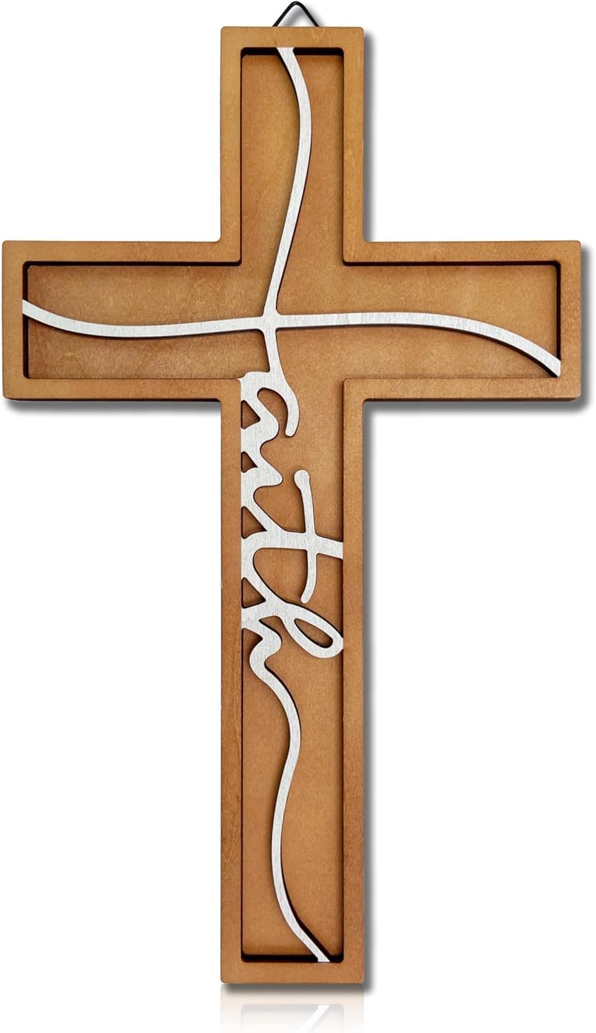 Natrlart Wooden Cross Wall Art Sign, Spiritual Religious Wall Decor Cross Gifts For Home Living Room Bedroom Church Christmas Wedding Decoration