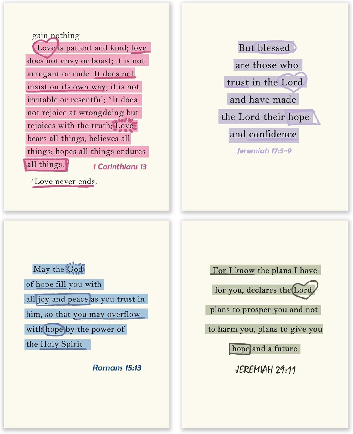 BESERH Christian Wall Art Prints, Religious Wall Decor, Bible Verses Scripture Wall Art for Home Bedroom Living Room Church, 4×10 Inches Set of 4 Unframed