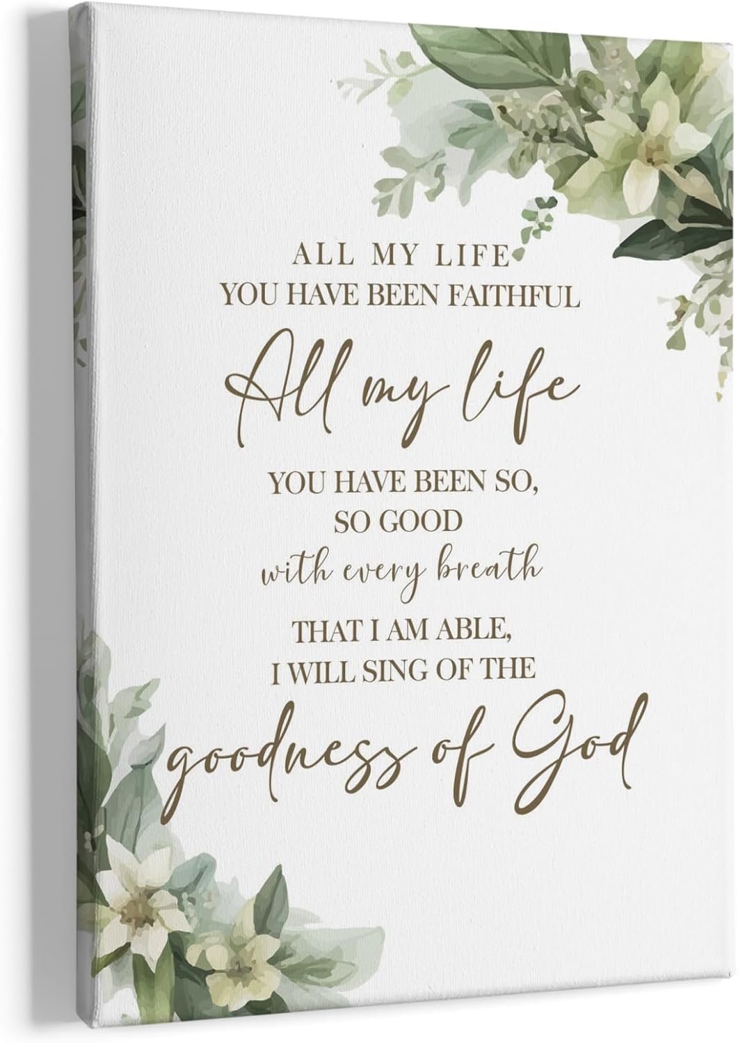 HIWX Christian Wall Decor, All My Life You Have Been Faithful Bible Verse Botanical Framed Canvas Painting Wall Art Decor, Religious Wall Art Home Decoration for Bedroom Living Room Church, 11×14