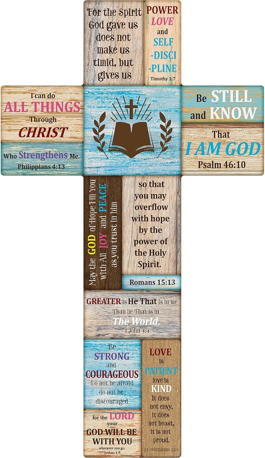 Jetec Cross Wall Decor Easter Christian Wooden Cross Religious Faith Biblical Verse Wall or Table Sign for Easter Farmhouse Hanging Decorations Indoor Outdoor, Catholic Gifts 10.6 x 6.1 Inch