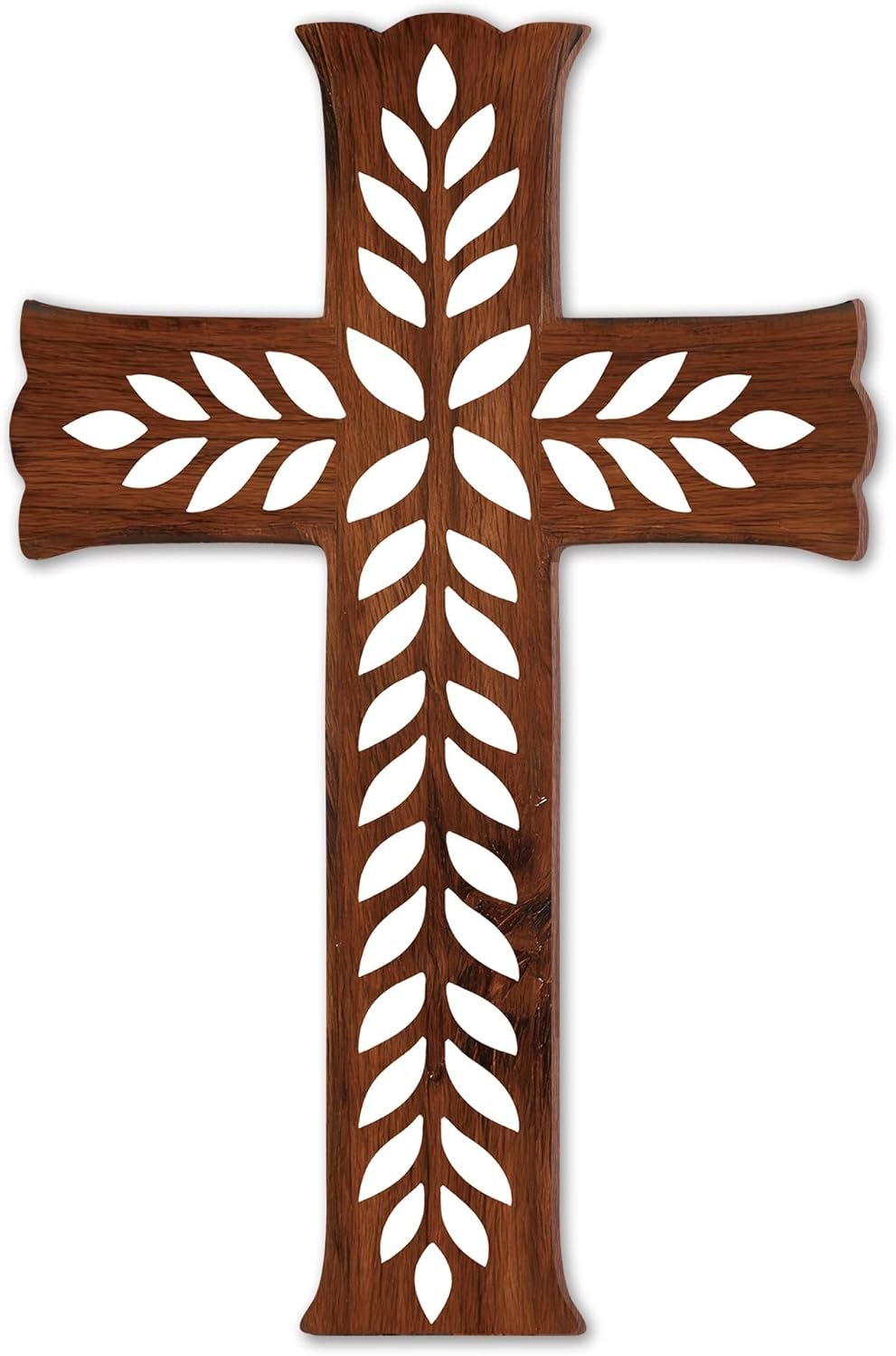 TNVDFNBR Floral Wooden Cross Wall Decor, Rustic Cross Religious Home Decorations, for Church Home Office Baptism Gift for Christian (6.5×10 Inches)