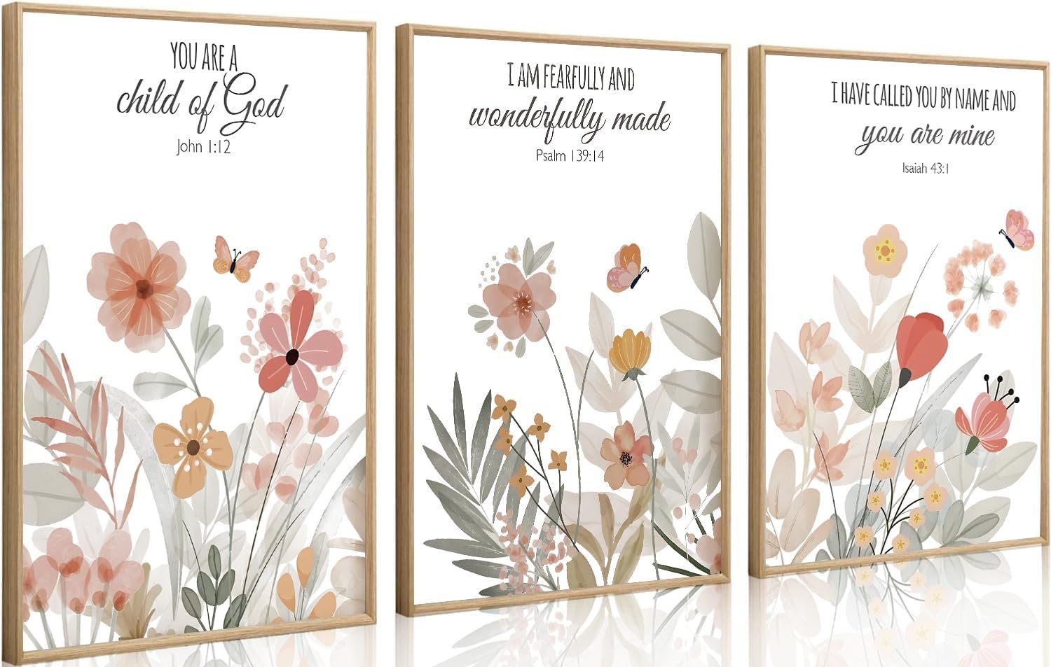 3 Pcs christian Wall Art Wildflowers Bible Verse Canvas Wall Decor Boho Floral Paintings Prints Poster Retro Nursery Artwork for Living Room Bedroom Home Decorations Unframed (16 * 24 In x 3)
