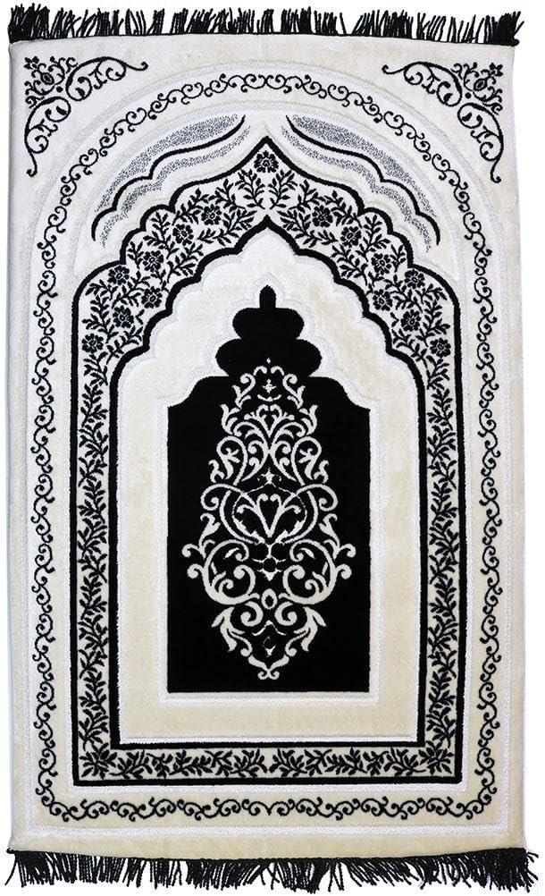 Modefa Foam Padded Prayer Rug | Thick Prayer Mat with Knee Cushion Memory Foam Prayer Mats | One Inch Thick Soft Velvet Islamic Praying Mat Luxury (Black)