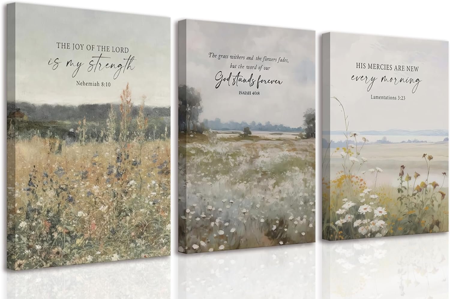 GJJXYCZF Christian Bible Verse Wall Art Jesus Scripture Floral Canvas Wall Decor Large Religious Neutral Farmhouse Landscape Art Painting for Church Prayer Room Living Room Bedroom 12″x16″