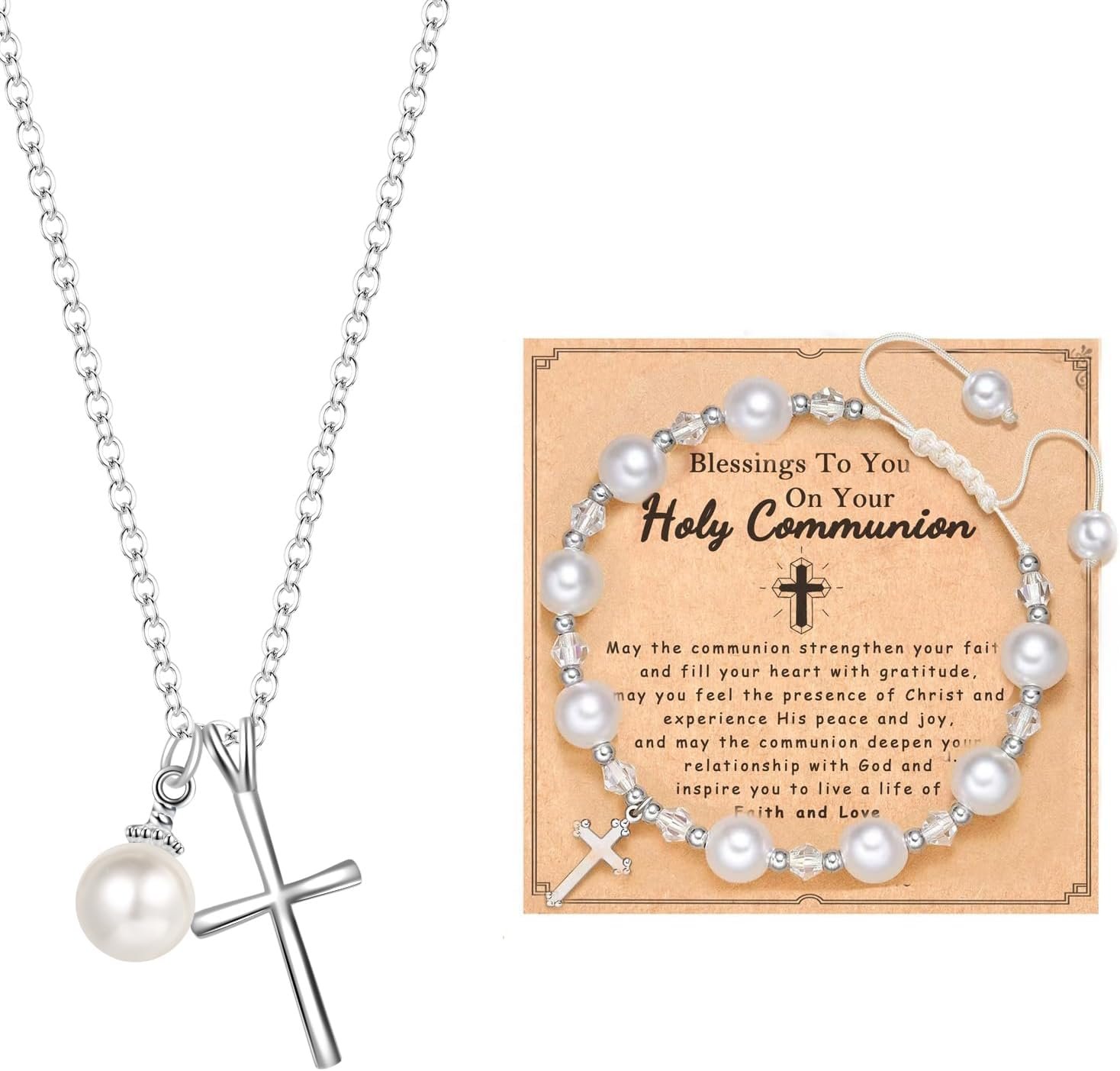 First Communion Gifts Baptism Gifts First Holy communion gifts Cross Necklace&Cross Bracelets Christian Gifts Easter Gifts