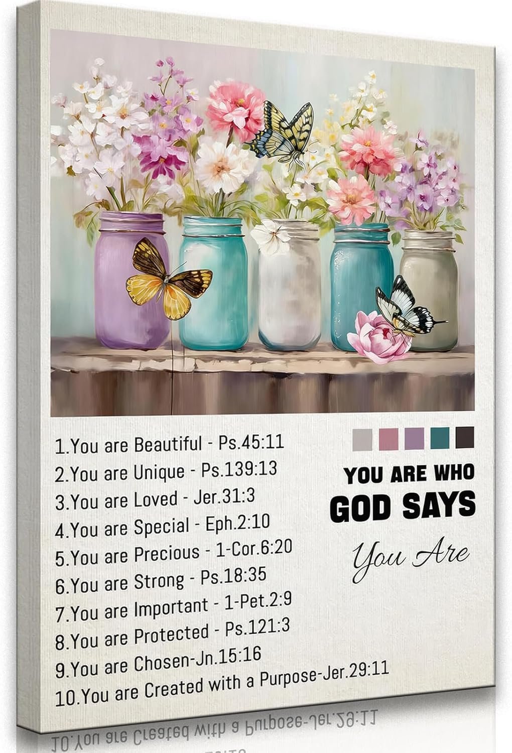Christian Flowers Wall Art Inspirational Bible Verses Canvas Wall Decor God Says You Are Canvas Poster Prints Religious Pictures for Home Office Dining Bathroom Framed 12×16 Inch