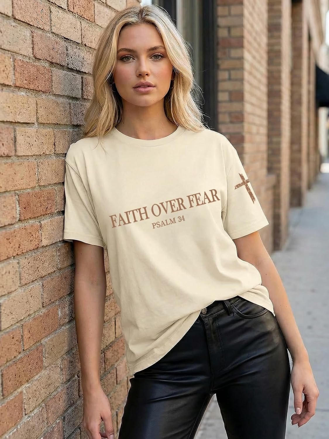 Christian Shirts for Women Faith Shirt Jesus Cross Tee Faith Over Fear Tshirt Religious Sayings Casual Tops