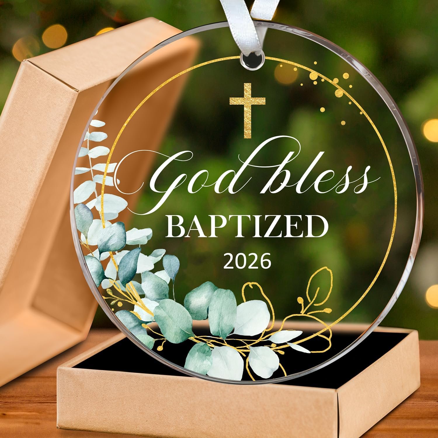 HEXMOZ Baptism Gifts for Boys, Girls, Women, Men, Adults – Christening Gifts for Baby Boys, Girls, Godson, Goddaughter – God Bless Baptized Ornament 2026 – Acrylic Christmas Keepsake Decoration