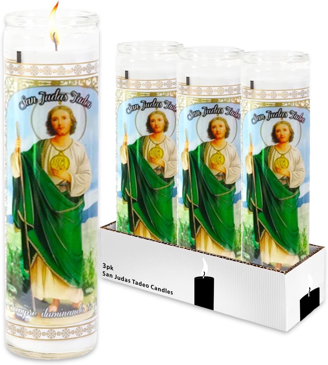 Generic 3 Pack San Judas Tadeo 8 Inch White Religious Candles – Saint Jude Candles for Vigils, Prayers, Blessing Ceremonies, Church Services & More