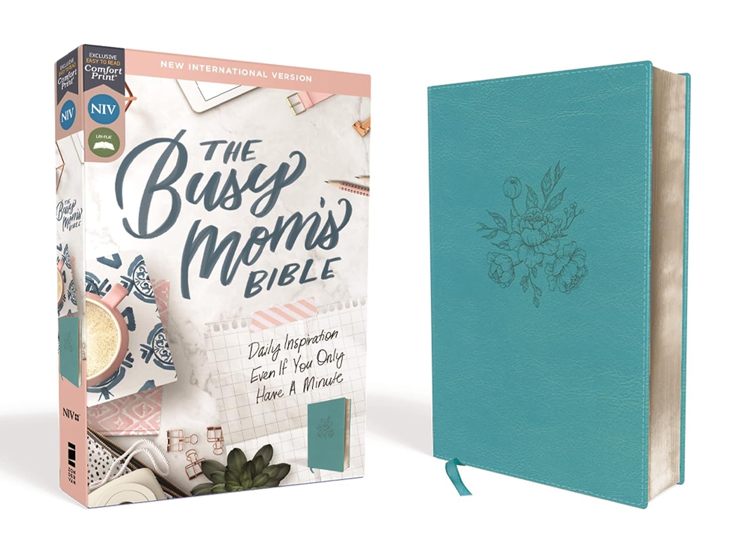 NIV, The Busy Mom’s Bible, Leathersoft, Teal, Red Letter, Comfort Print: Daily Inspiration Even If You Only Have One Minute