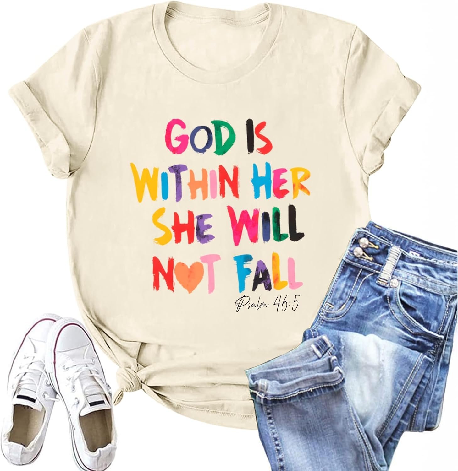 Sulayesh Christian Shirts for Women Jesus God is Within Her Tshirt Faith Inspirational Bible Verse Religious Graphic Tee Tops