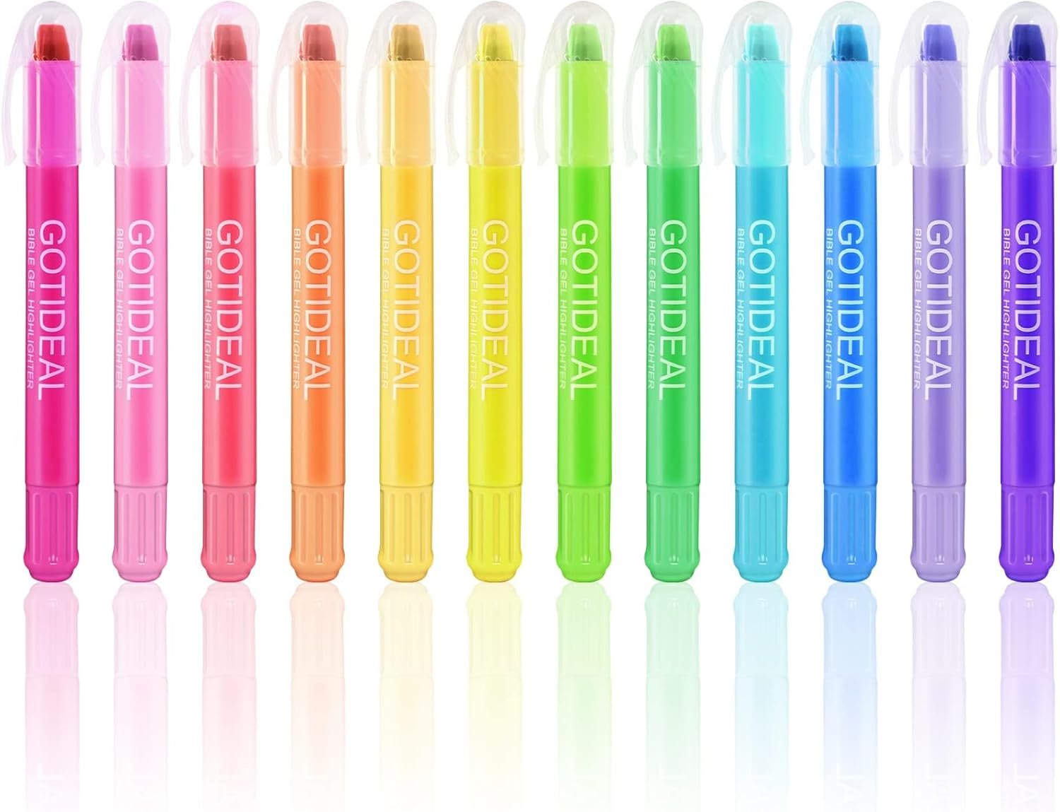 GOTIDEAL Bible Highlighters, 12 Pack Assorted Colors Gel Highlighters Pens Set, Wax Bible Markers for Study Journaling School Book Supplies