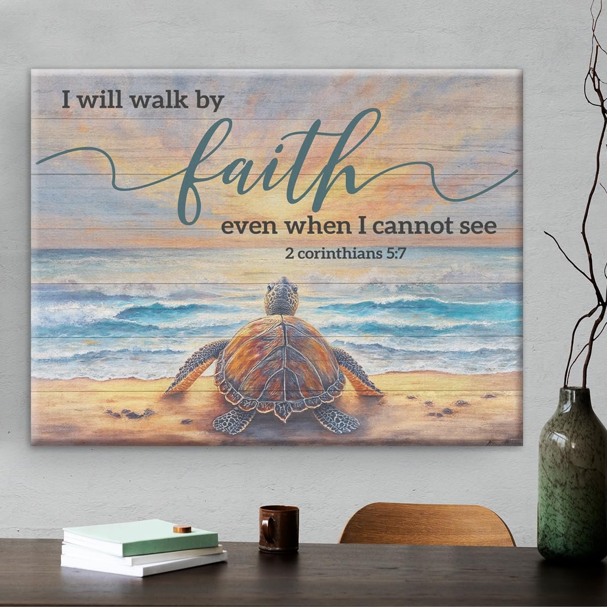 Inspirational Christian Wall Art Decor, Motivational Bible Verse Framed Canvas Painting, Christian Scripture Prints Picture for Home Office, 8×10 Inch
