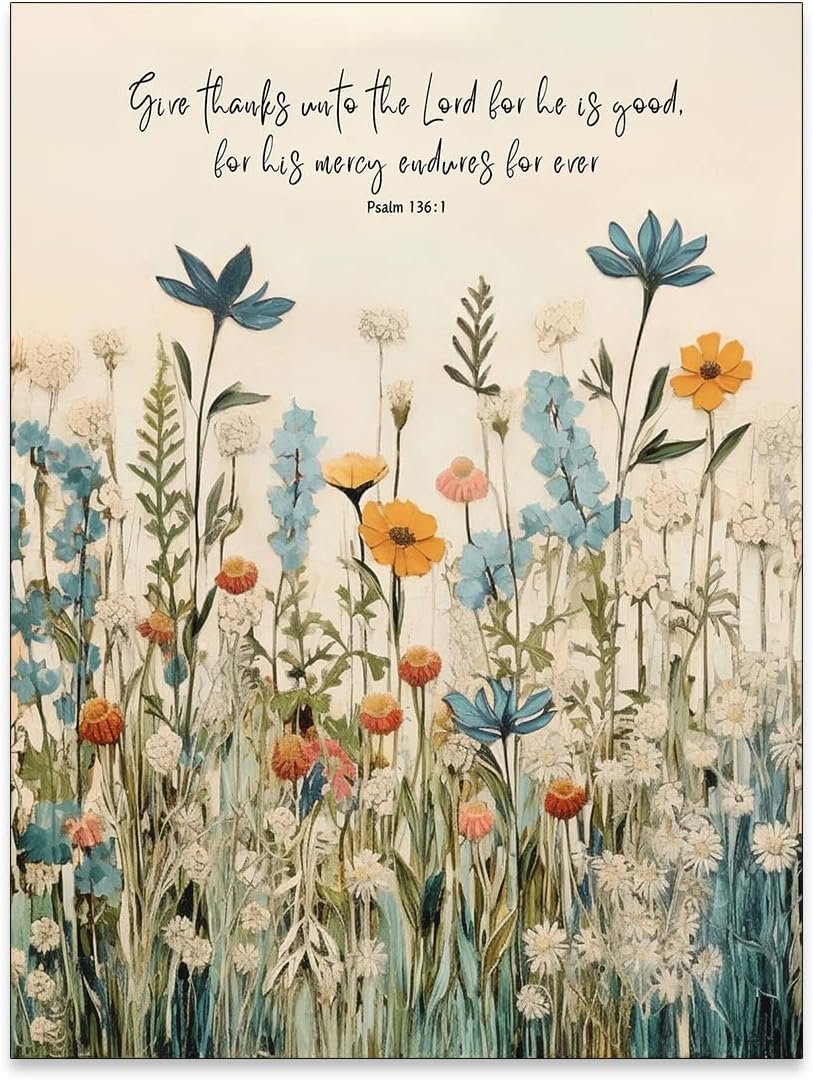 Religious Christian Wildflower Wall Art Bible Verse Scripture Poster Vintage Botanical Canvas Prints for Apartment Bedroom Gallery Wall Decor 12X16 inch Unframed