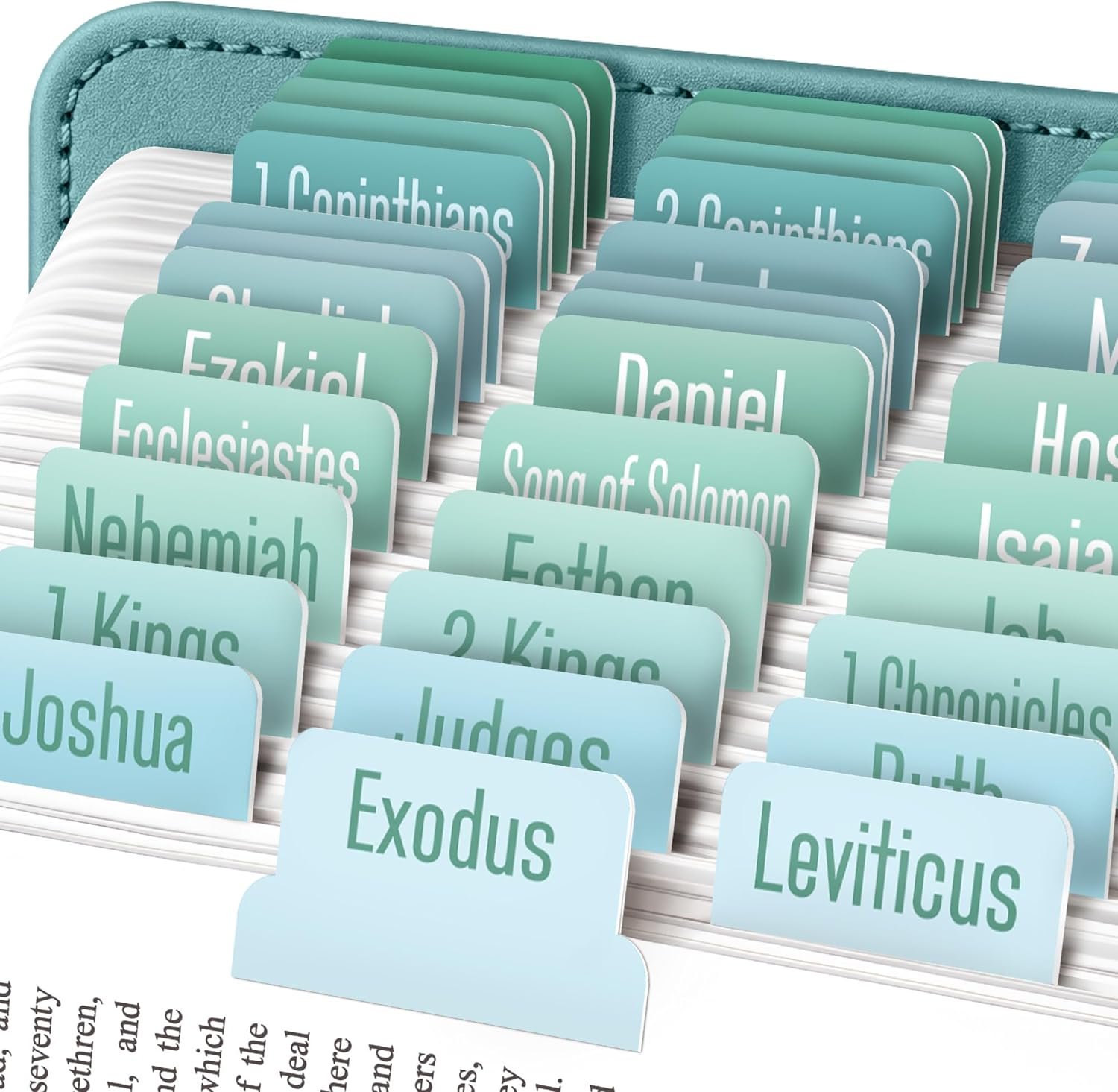 EssexWares – Ocean Solid Color Bible Tabs for Old and New Testament, 80 Large Print Tabs for Bible Study, Water-Resistant and Durable Bible Index Tabs for Women and Men – 1.7″ Wide