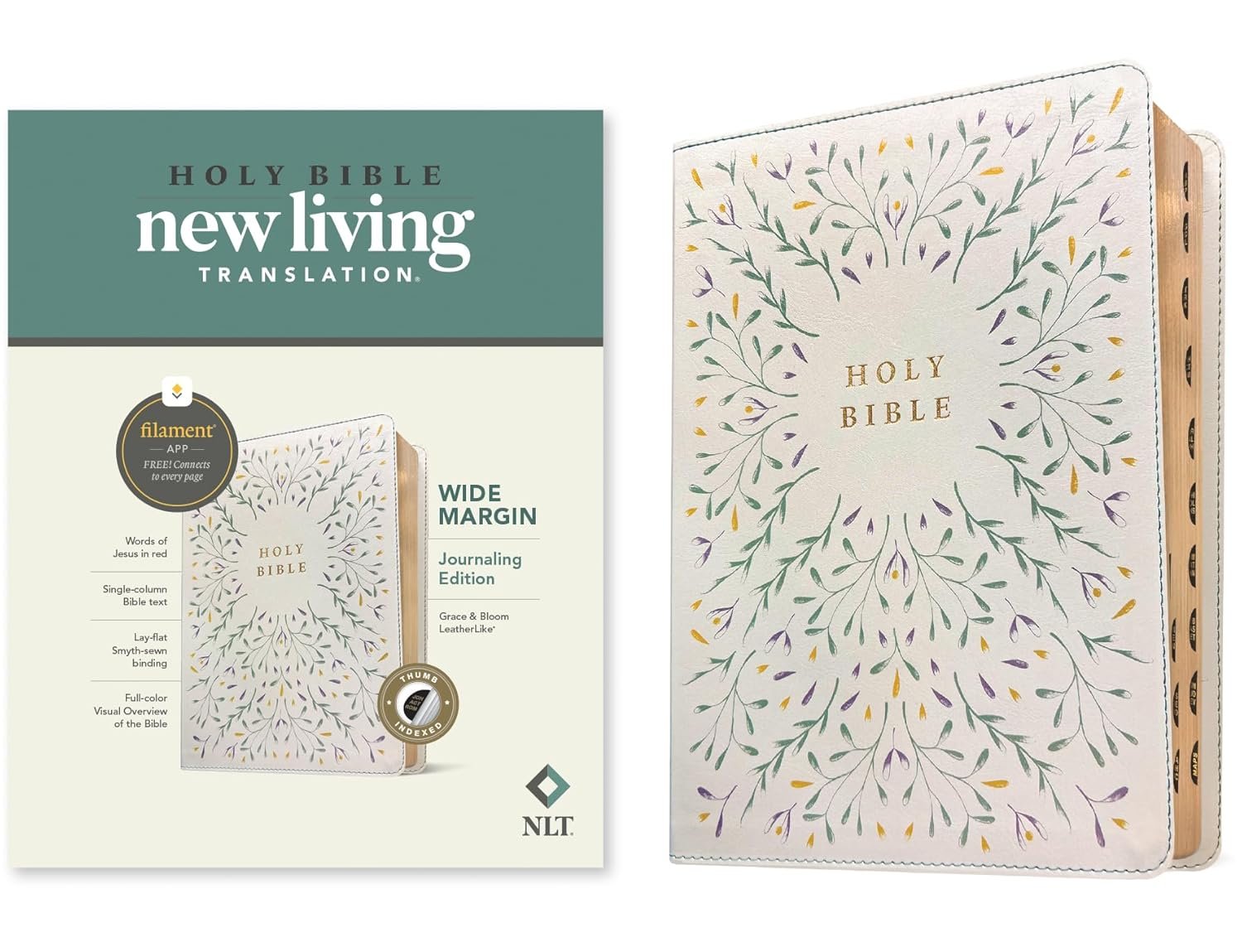 NLT Wide Margin Bible, Filament Enabled (LeatherLike, Grace & Bloom, Indexed, Red Letter)
