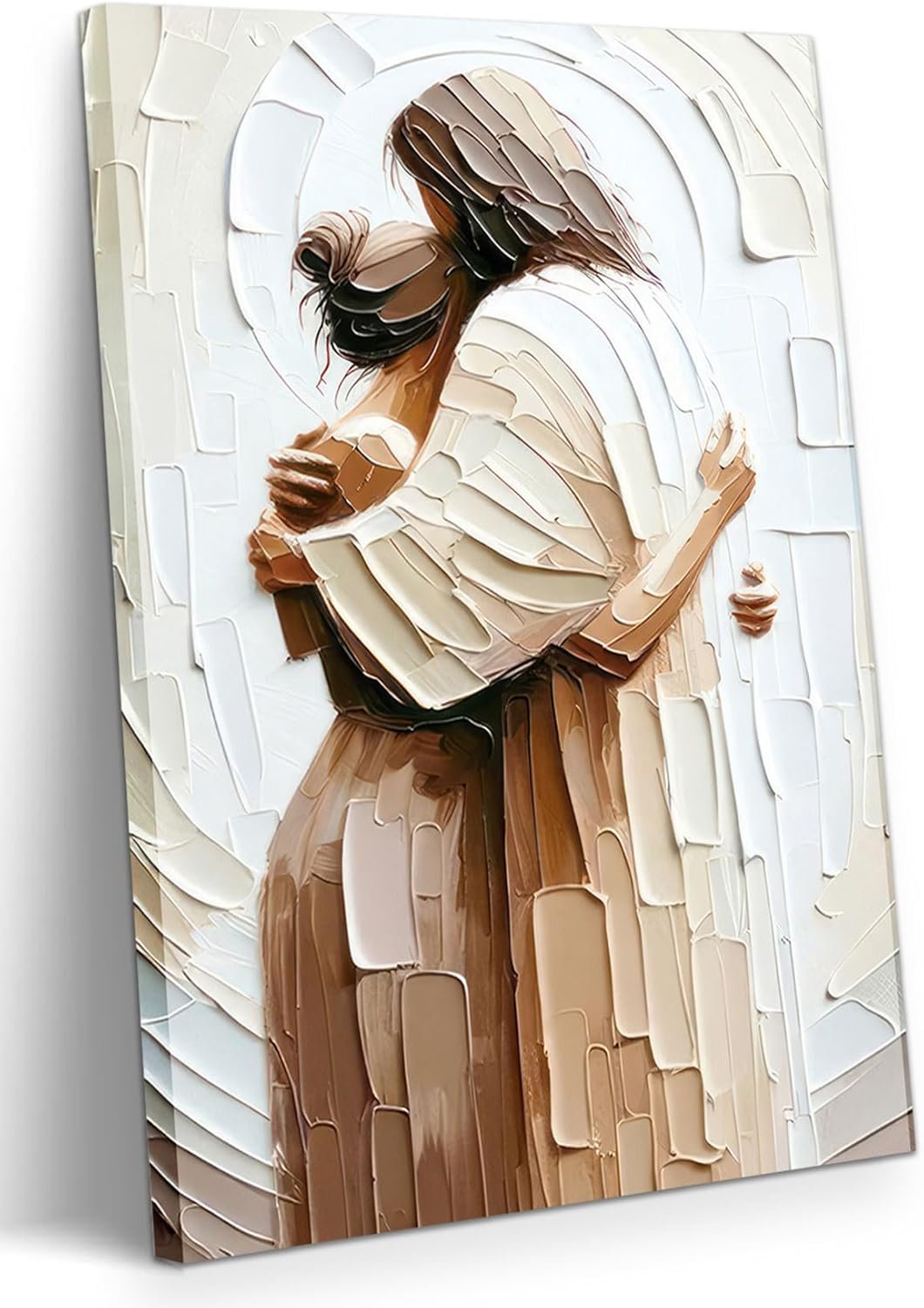 Jesus Embracing Woman Canvas Wall Art, Safe in His Arms Pictures Canvas Print Posters Wall Decor, Christian Wall Art Home Decor for Living & Prayer Room 12×16 inch Framed
