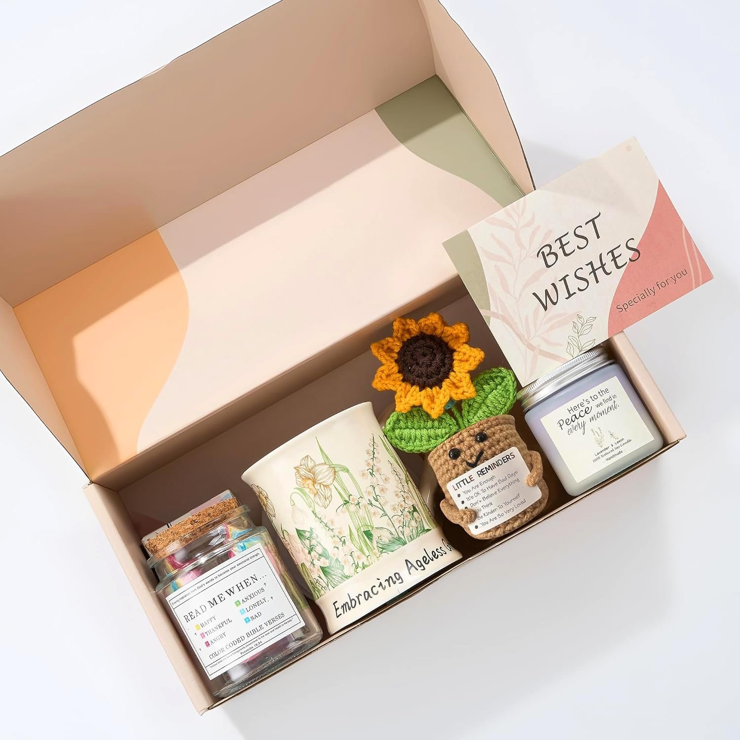 RainVibe Christian Birthday Gift Set for Women – Ceramic Mug, Bible Verse Jar, Scented Candle, Sunflower & Greeting Card – Religious Birthday Gifts for Mom, Friends, Sisters