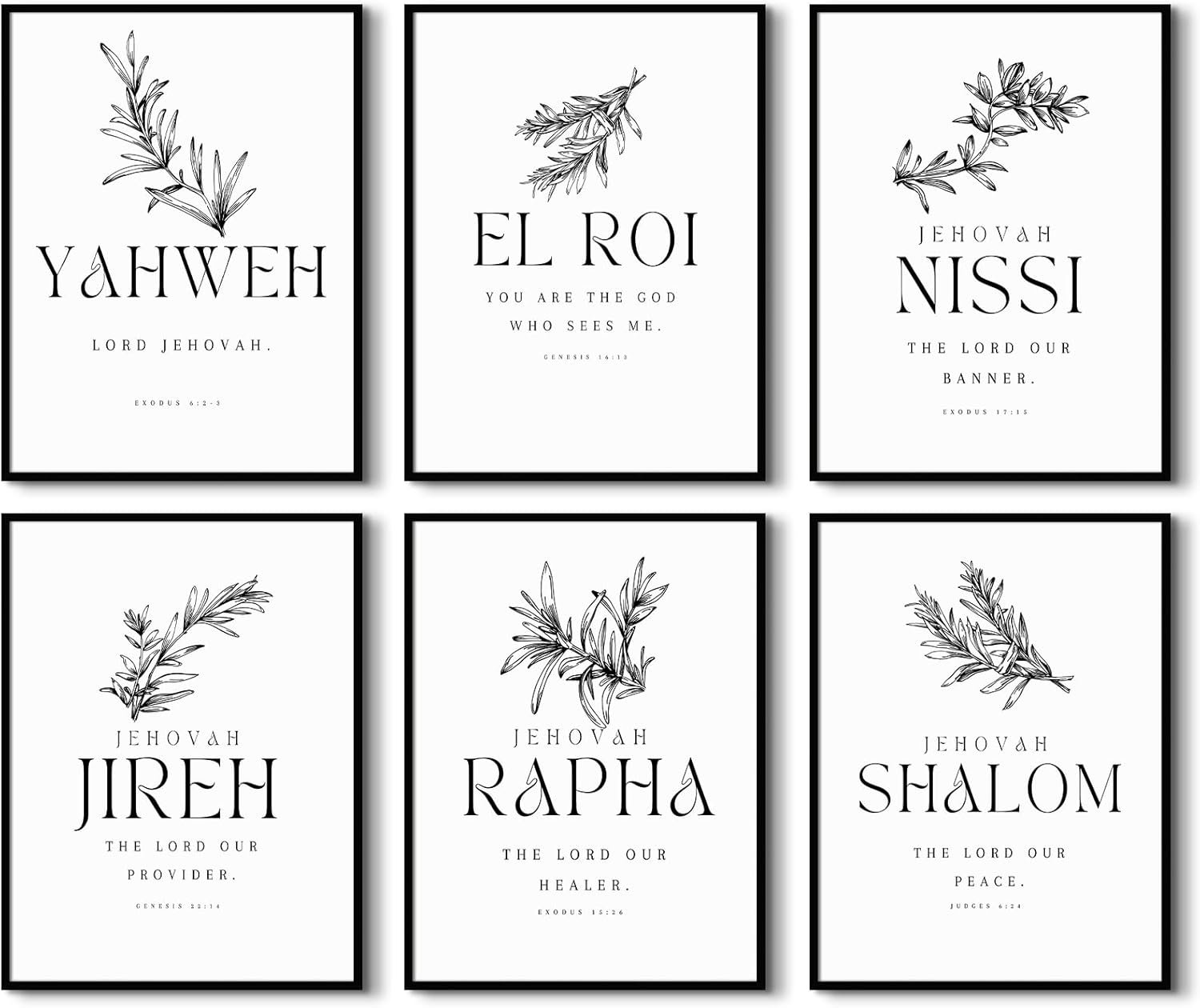 Christian Hebrew Names of God Wall Art Bible Verse Scripture Canvas Wall Decor Art Minimalist Jesus Pictures Modern Christian Poster Artwork Bible Verse Prints for Room 8×10 Inch Unframed Set of 6