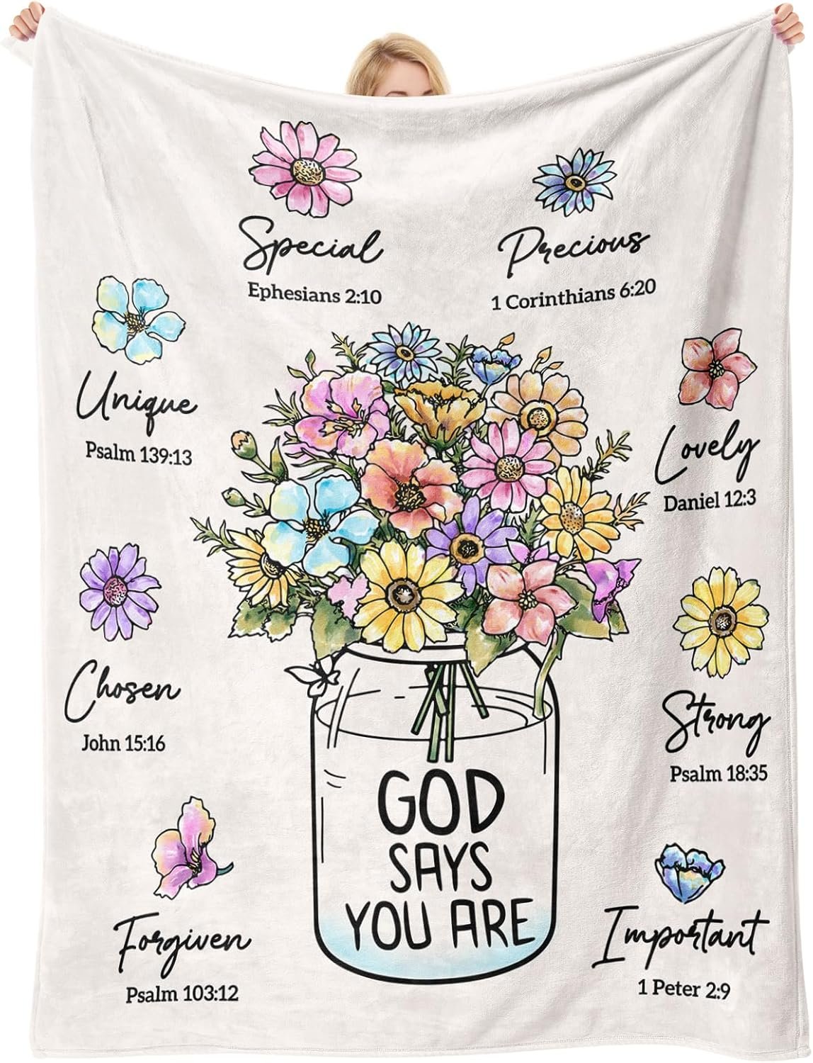 Christian Gifts for Women, Christian Blanket with Flowers, Birthday Gifts for Women, Baptism Religious Christmas Spiritual Gifts for Sister Daughter Girls Friend Mom, Soft Throw Blankets 50”x 60”