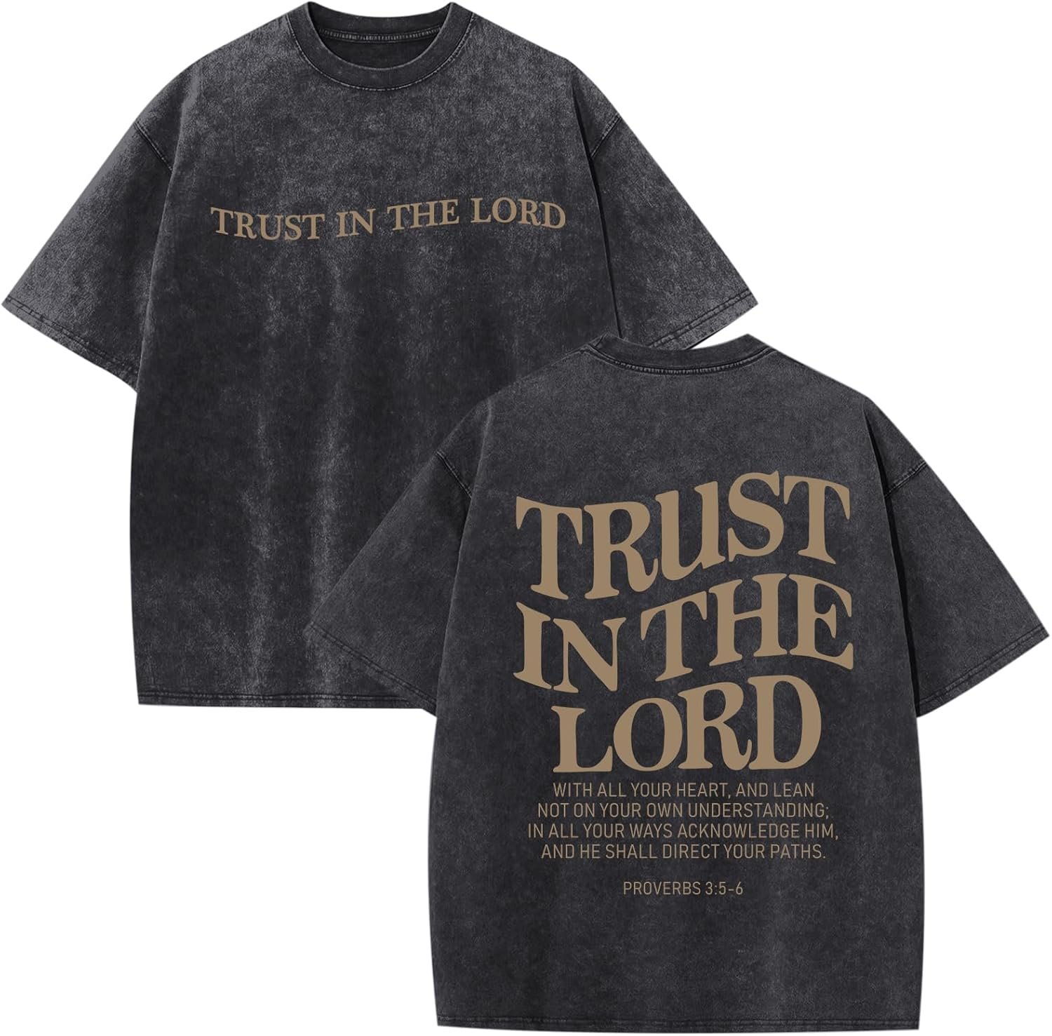 Wrenpies Mens Oversized Christian Shirts God Faith Jesus Religious Tshirts Trust in The Lord Bible Verse Tees Acid Wash Tops