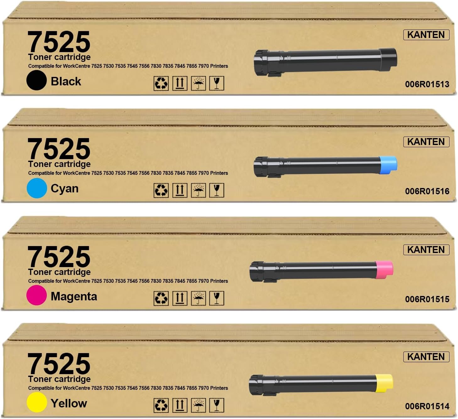 7525 Toner Cartridge High-Yield with Chip for Xerox WorkCentre 7525 7530 7535 7545 7556 7830 7835 7845 7855 7970 Printers with Xerox 006R01513 006R01516 006R01515 006R01514 kcmy 4-Pack