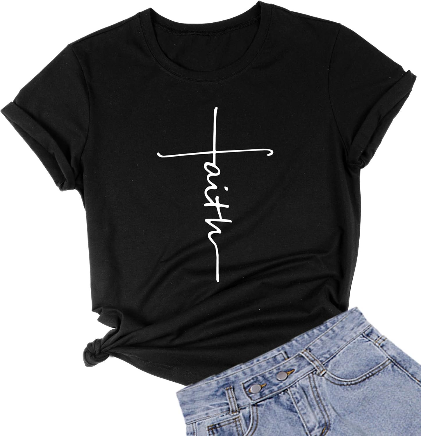 DANVOUY Women’s V-Neck Summer Casual Letters Printed Short Sleeves Graphic T-Shirt