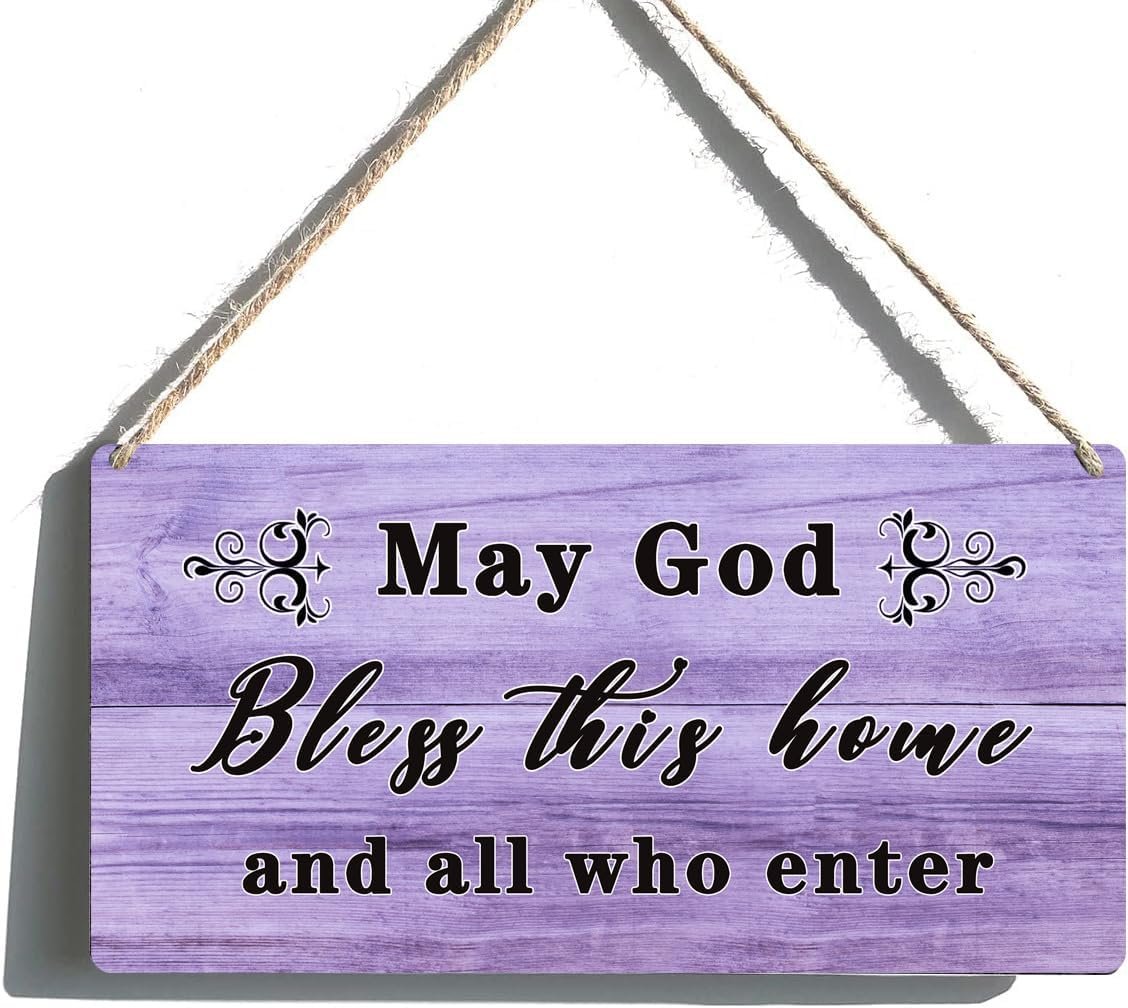 Christian Home Decor God Bless This Home Sign – Blessed Signs Entry Way Wall Decor, Christian Housewarming Gifts, Front Door Decorations, May God Bless This House and All Who Enter Sign 6×12 Inch
