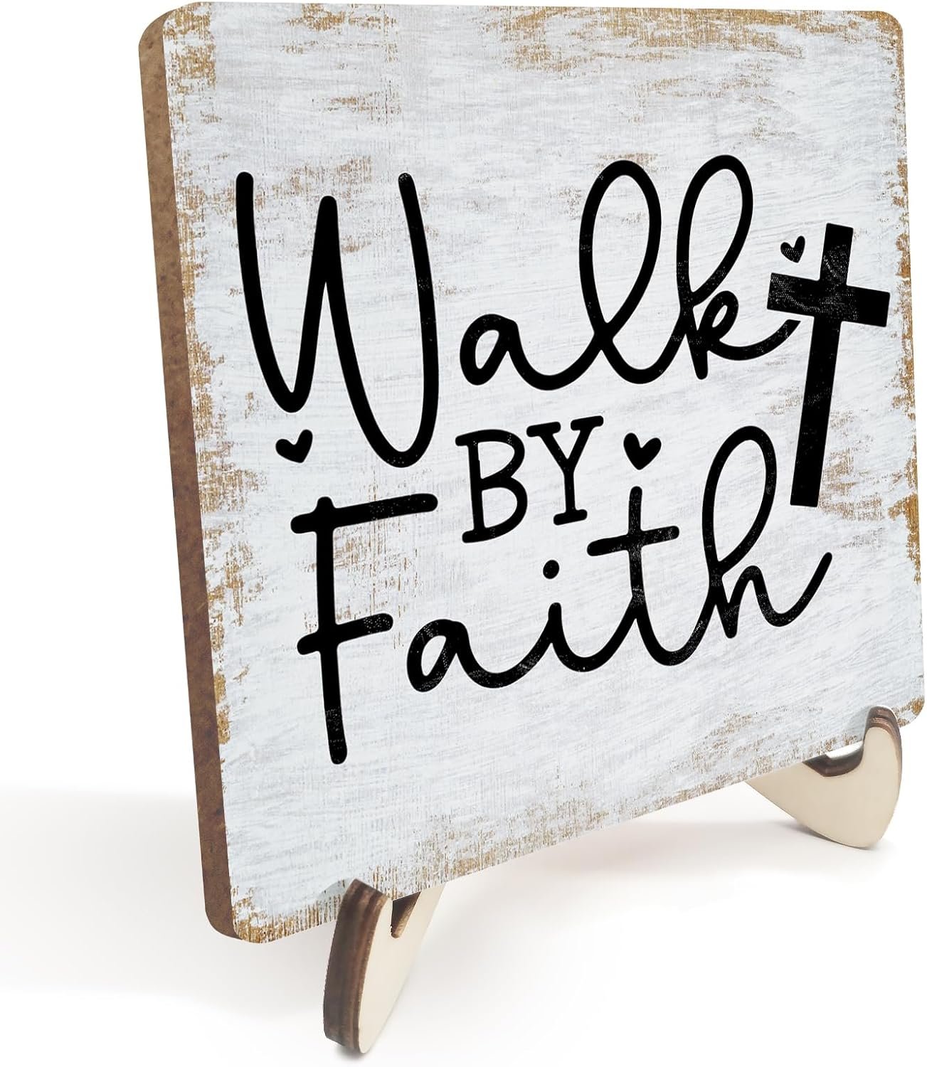 Motivational Sign Rustic Desk Decor Decorative Christian Gifts Religious Bible Verse Faith Decoration for Home Coffee Shop Office Table Shelf Tiered Tray Plaque with Wood Stand