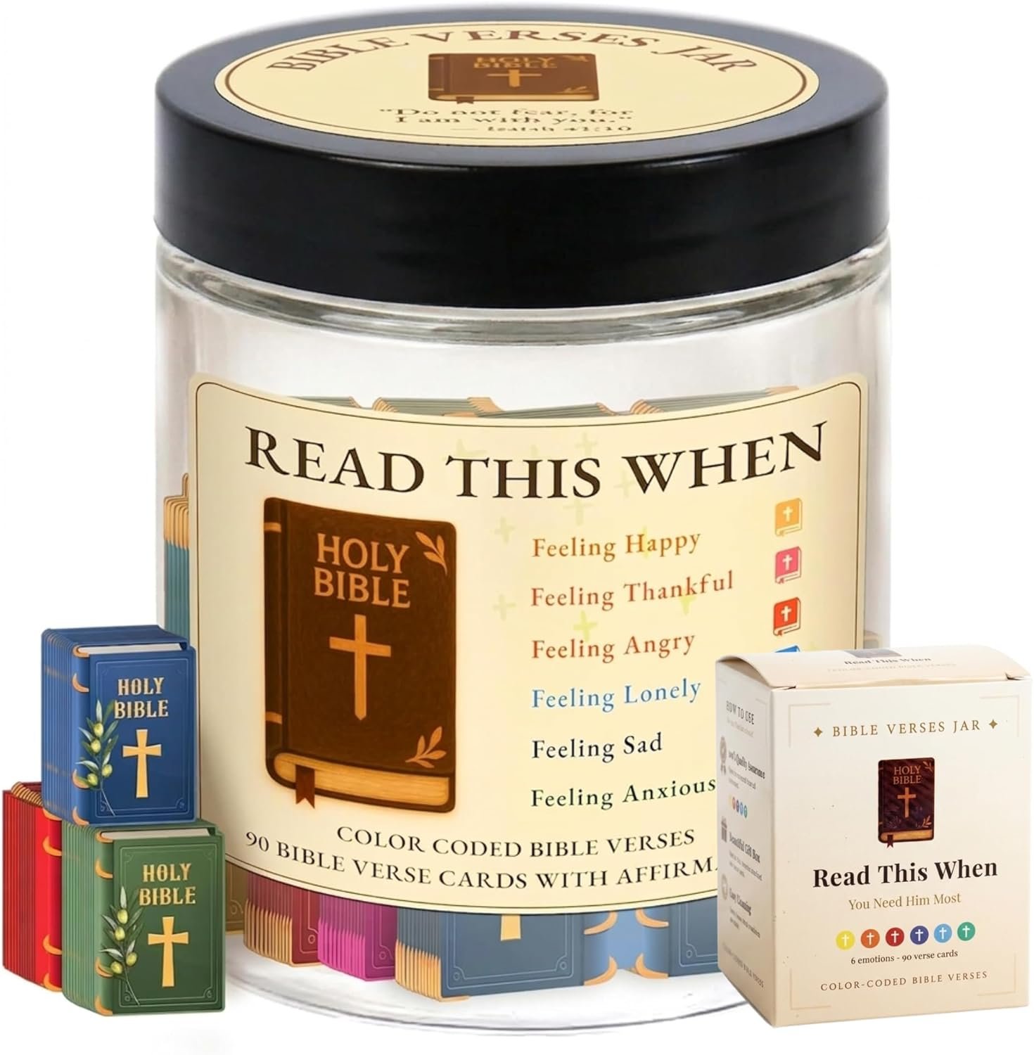 Bible Verse Jar with 90 Bible Verse Cards, Read This When Bible Verses Jar, Prayer Religious Catholic Christmas Christian Gifts For Women, Men