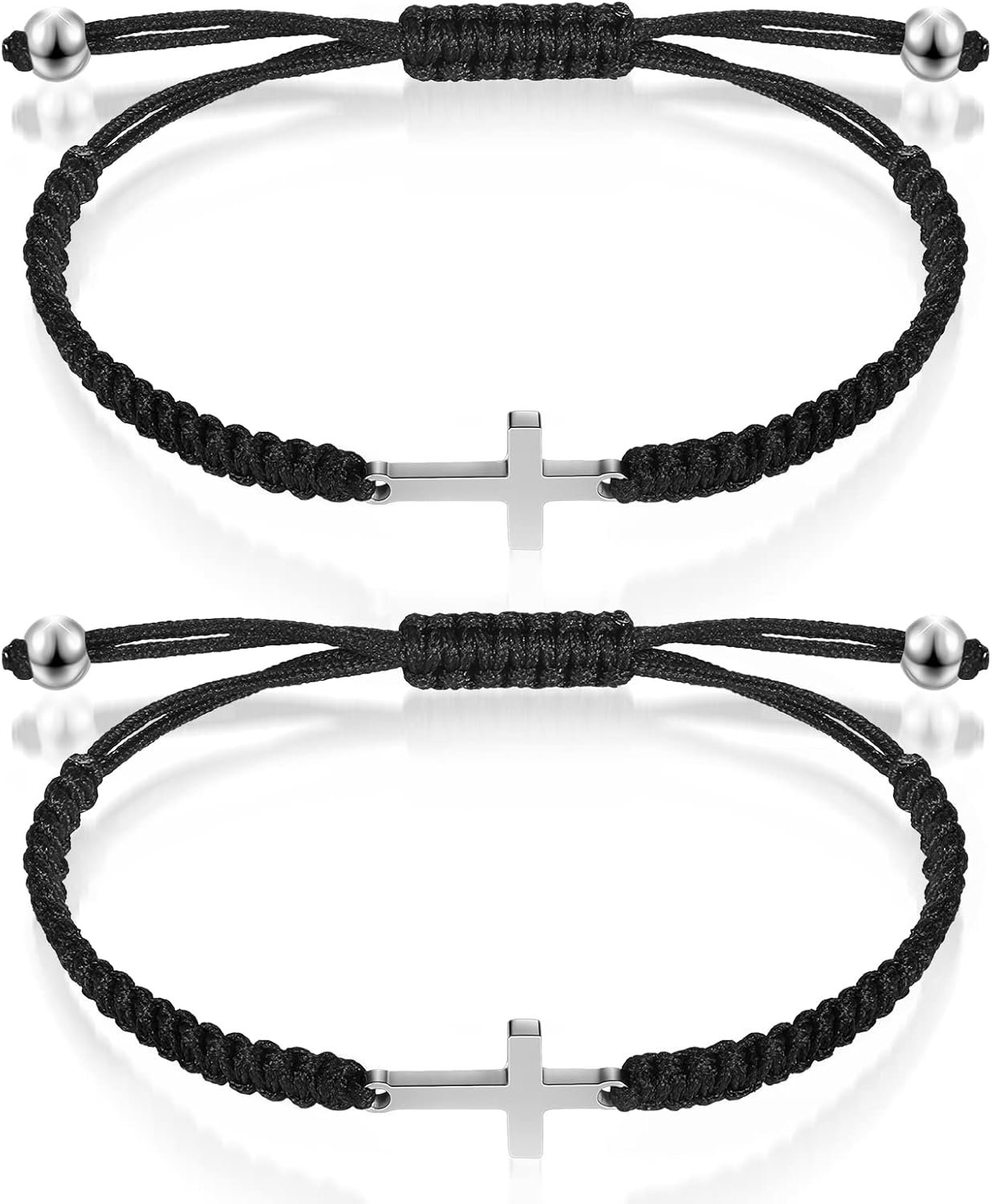 Sureio Cross Bracelet Jesus Christian Matching Couple Friendship Adjustable Bracelets for Women Men Mom Father BFF Sister First Communion Baptism Confirmation Easter Grad Christmas Gift