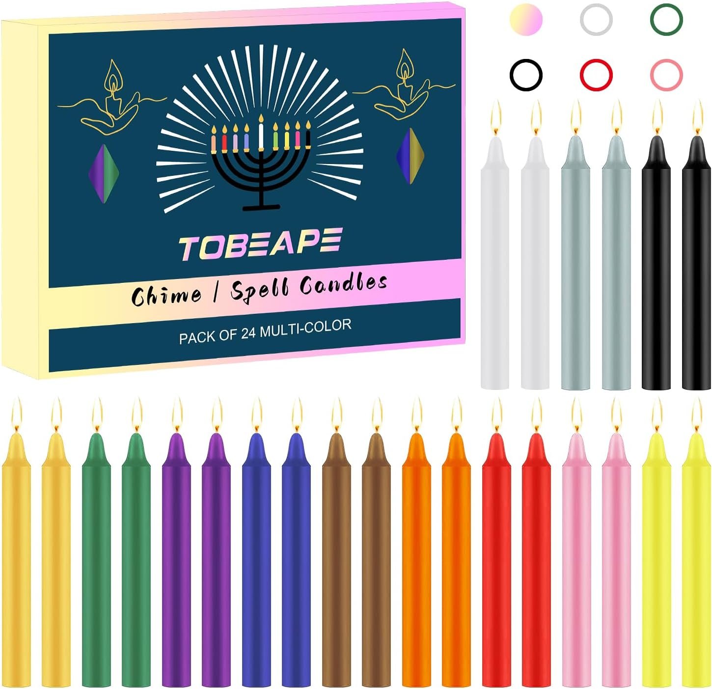 Tobeape 24 Pack Assorted Color Spell Chime Candles, 4 Inch Mini Magic Witch Taper Candles Bulk for Rituals/Witchcraft/Wiccan Altar/Birthday Party/Home Decor/Prayer/Meditation/Christmas
