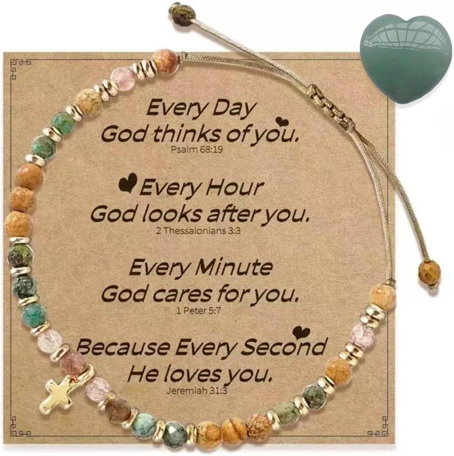 Christian Cross Bracelet for Women & Healing Worry Stone, Adjustable Bible Verse Bracelets,Neligious Faith Prayer Jewelry Inspirational Spiritual Gift,Mothers Day Gifts