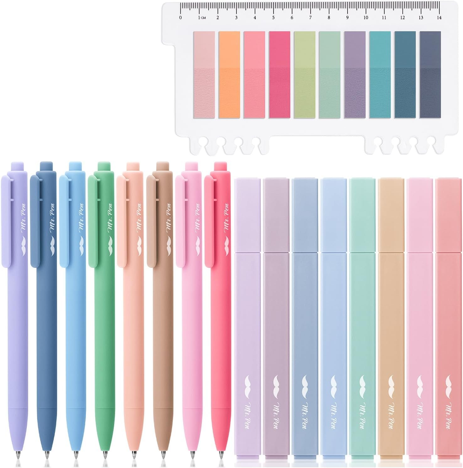 Mr. Pen- Aesthetic Highlighters and Gel Pens, 16 Pack, 200 Sheets Transparent Sticky Tabs, Fine Point 0.7mm, Assorted Colors Bible Highlighters and Pens No Bleed for Bullet Journaling, Summarizing
