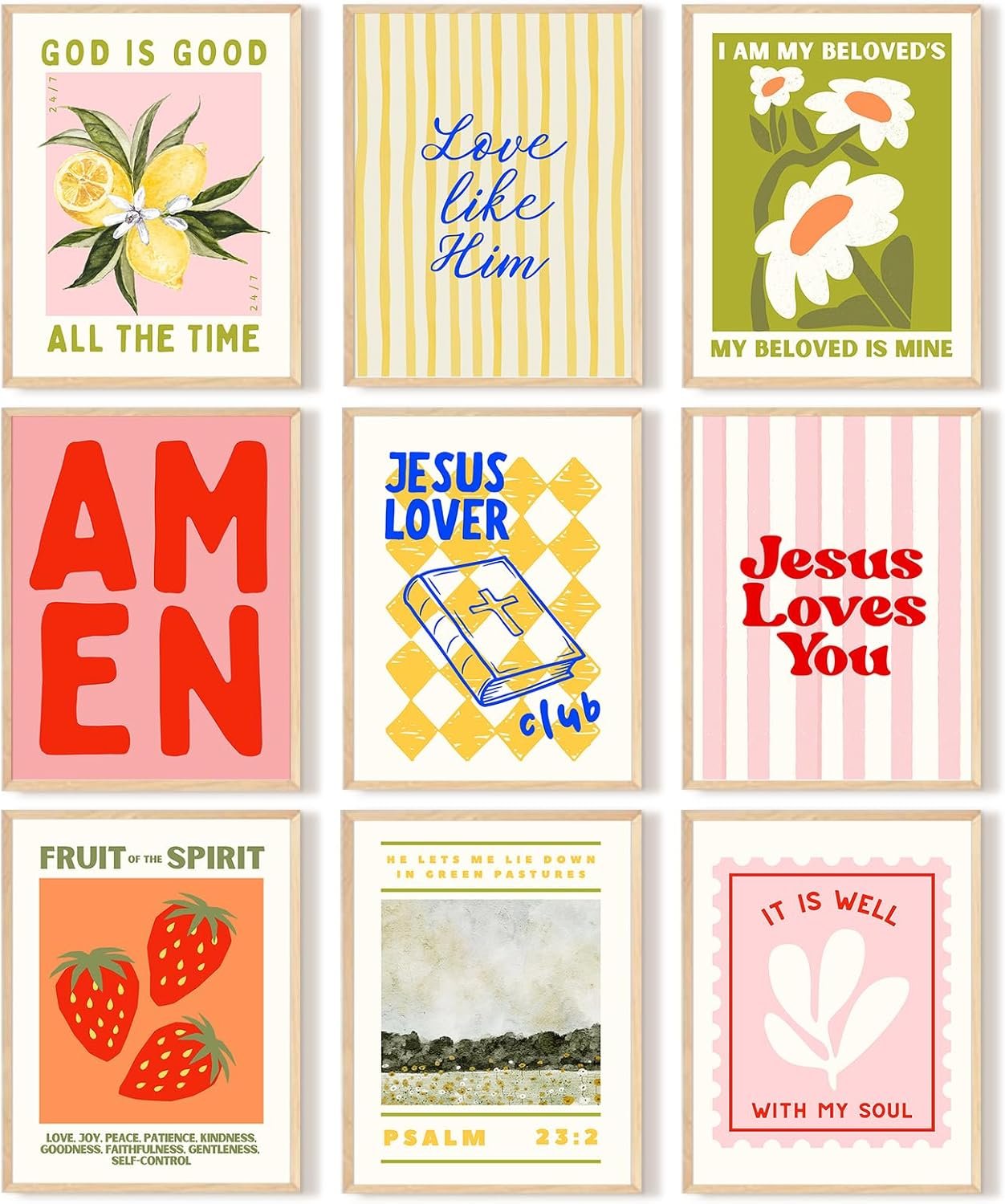 Christian Wall Art Decor Bible Verse Poster Preppy Scripture Canvas Wall Art Jesus Religious Pictures Girl Room Painting Trendy Colorful Prints Christian Artwork for Girls Bedroom 8x10x9 Inch Unframed