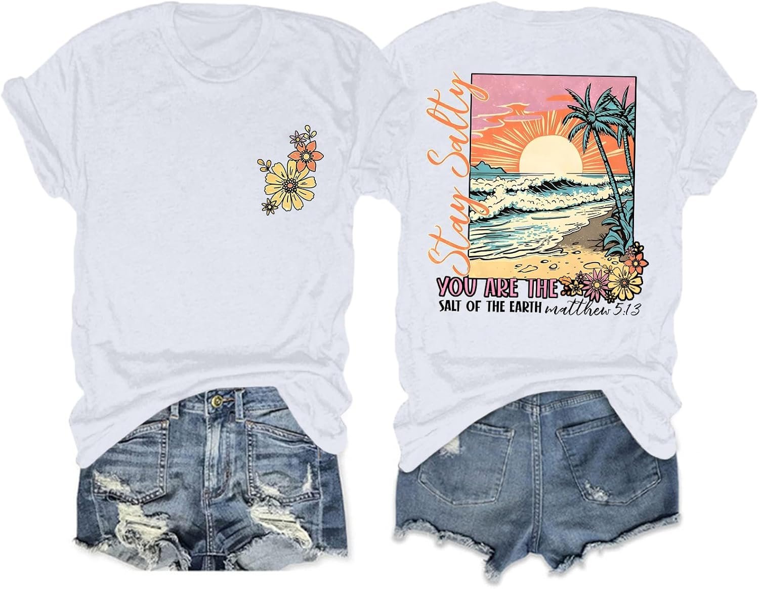 Christian Bible Verse Religious Shirt for Women Faith Inspirational Tshirt Jesus Beach Floral Graphic Tee