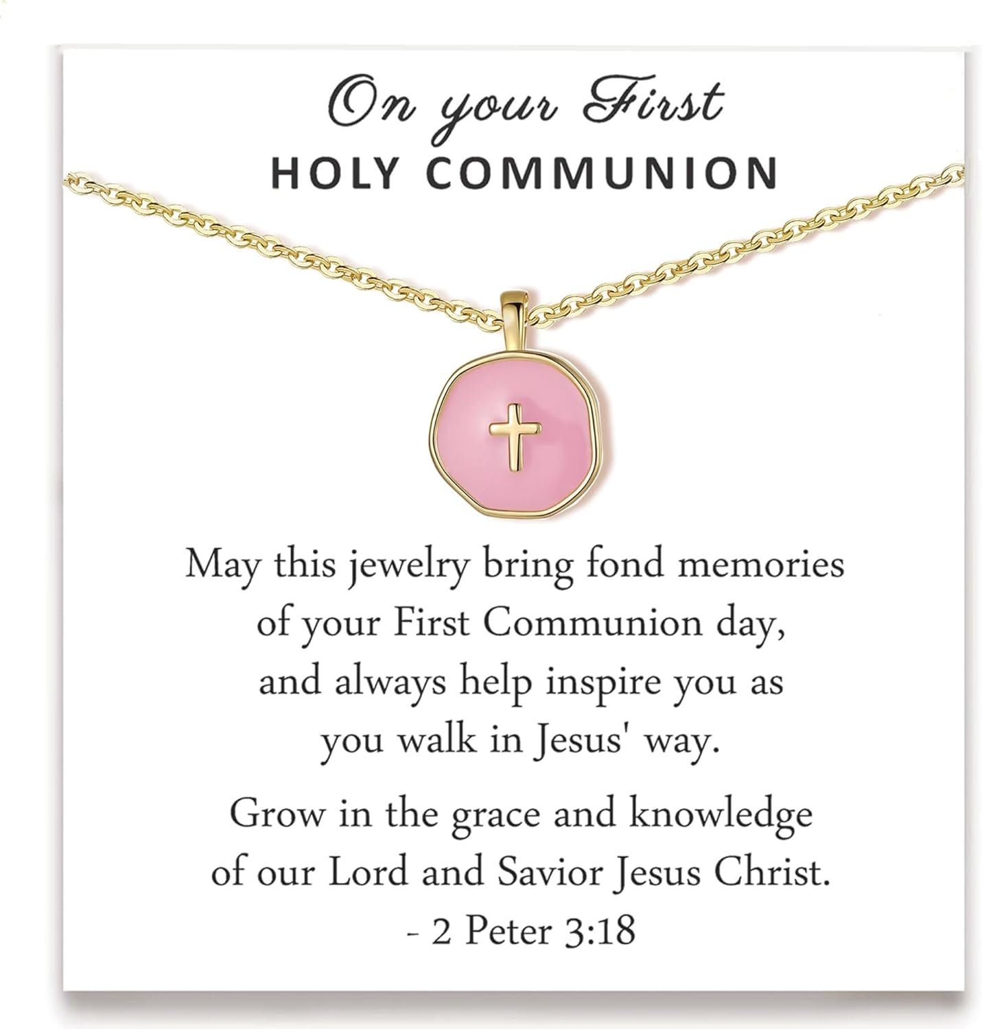 Cute Small Cross Necklace, First Communion Baptism Decorations Party Favors Christian Religious Easter Jewelry Gifts for Daughter Granddaughter Niece
