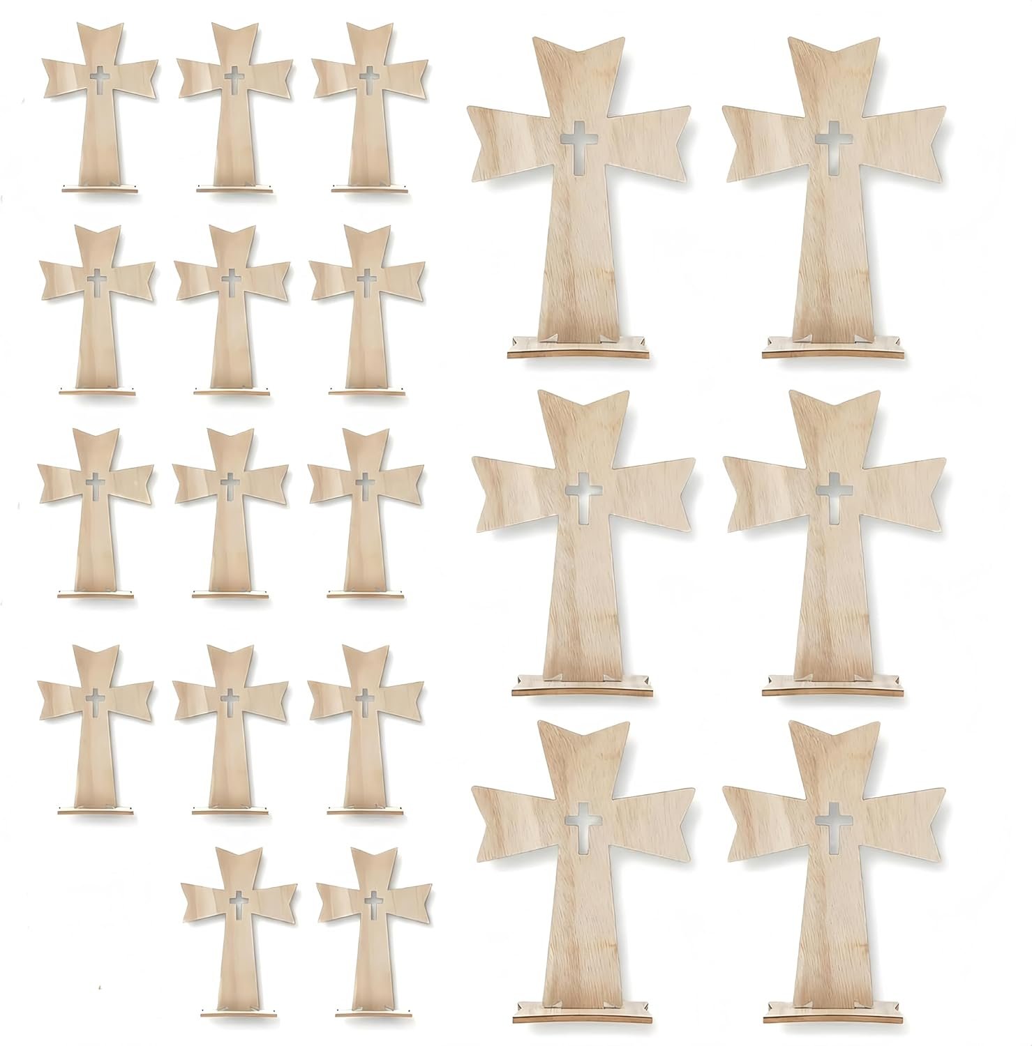 20Pcs Wooden Crosses for Crafts Standing Crosses Base Christians Crosses Tabletop Centerpieces for Outdoor Church Home Room Decor Table Religious Crosses