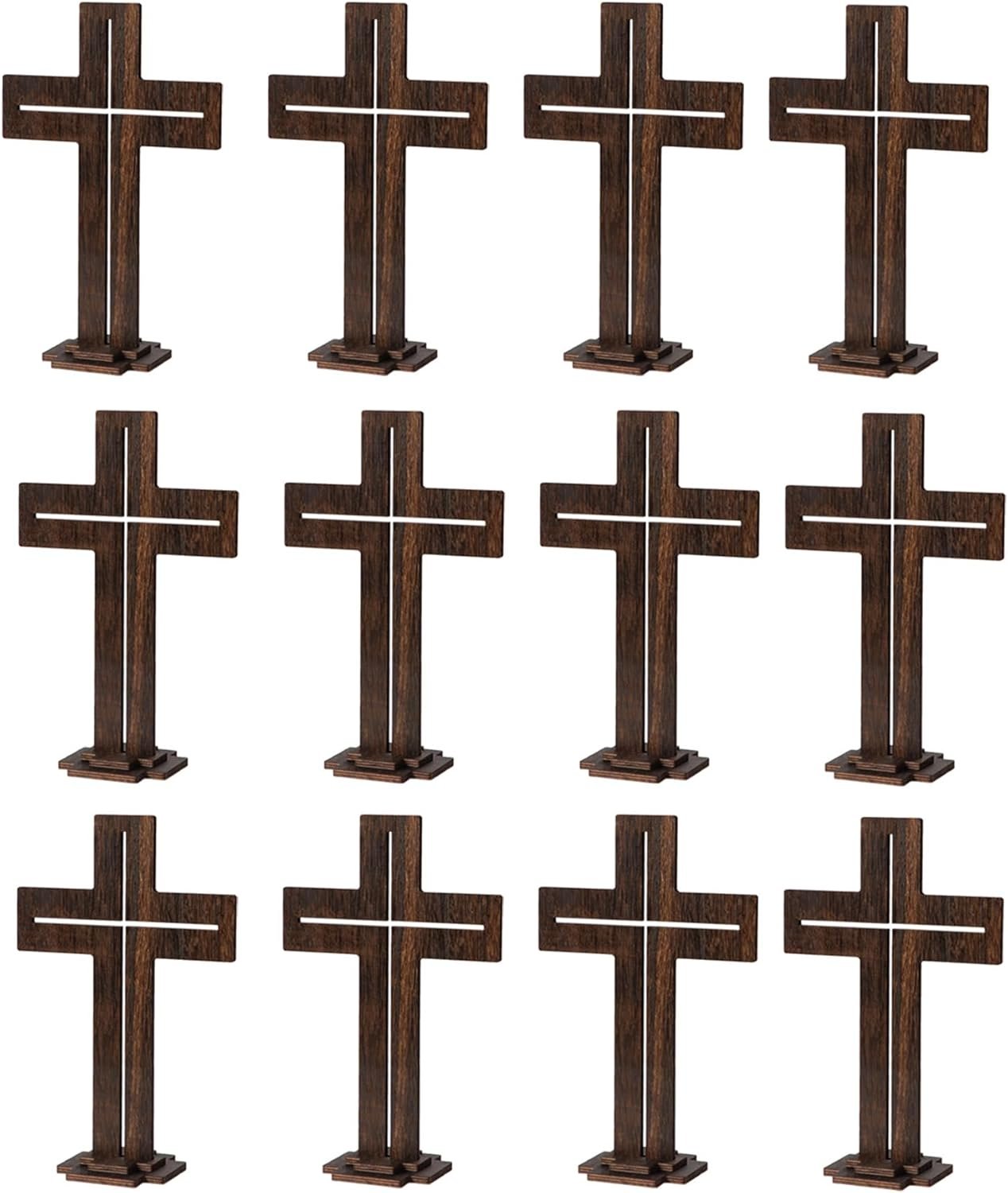 12 Inch 12 Pcs Wooden Crosses for Craft Unfinished Wood Tabletop Cross Nativity Wood Cross Standing Cross Centerpieces for Christmas Easter Church Sunday First Communion Baptism Decorations