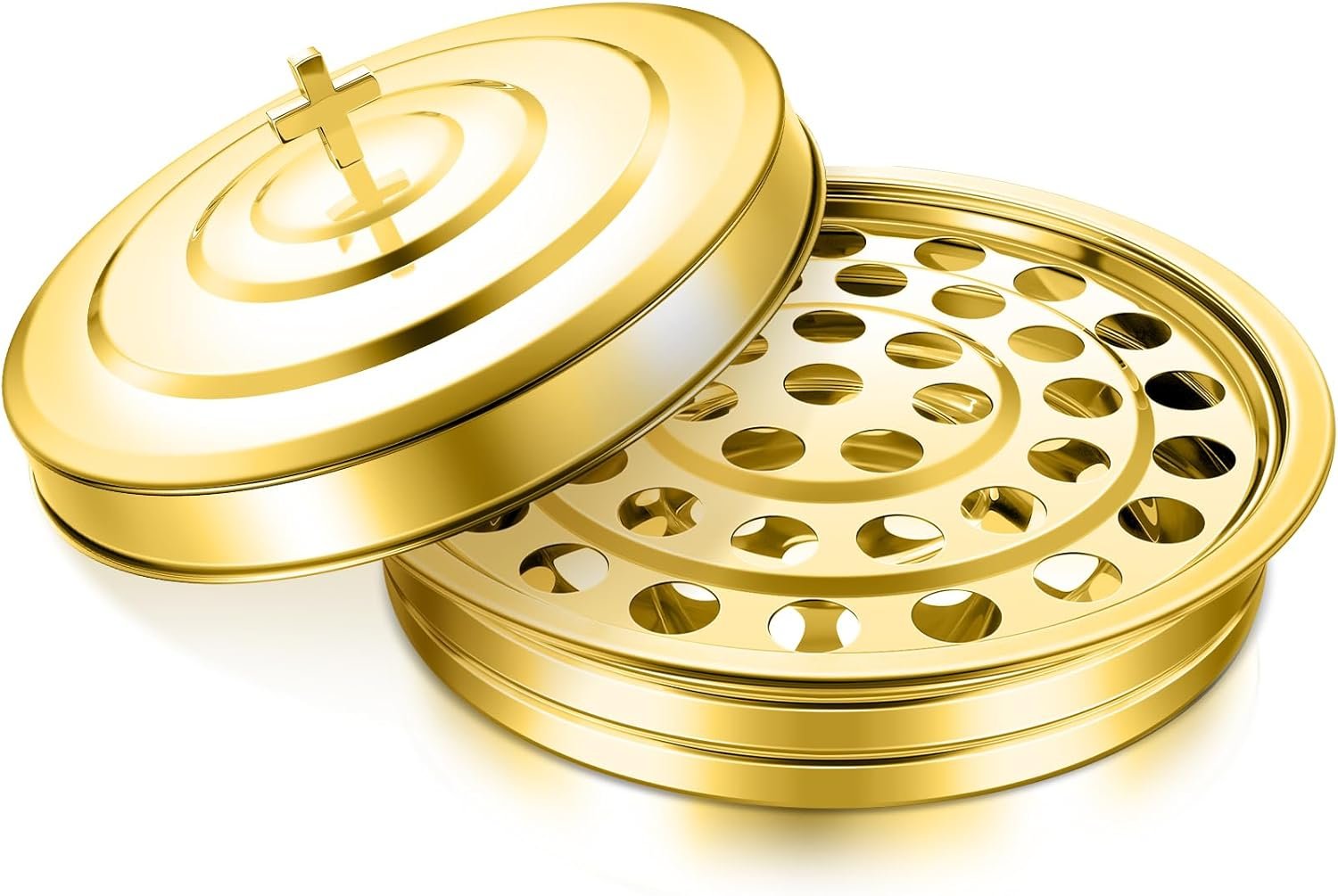 Jingmore Holy Communion Tray for Churches with Lid Communion Set Stainless Steel Cup Tray with Cover Church Supplies Not Cups Included(Gold Color)