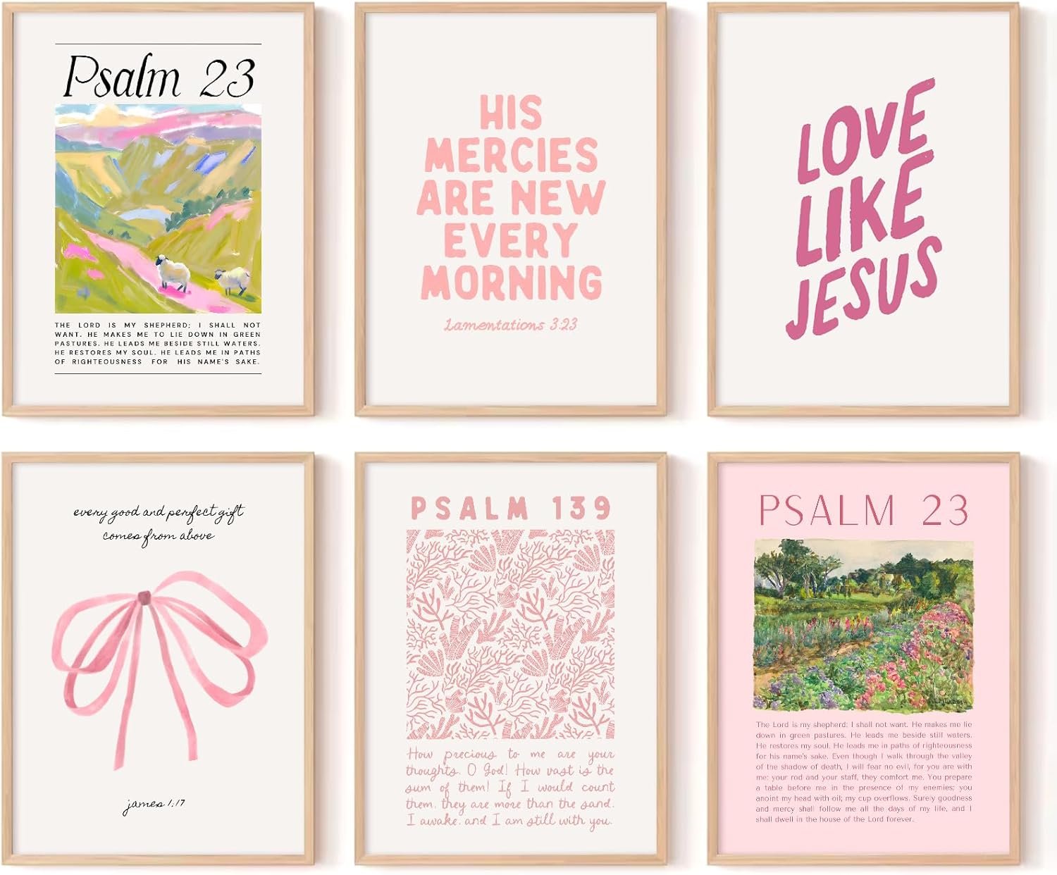 Pink Christian Wall Art Bible Verse Canvas Poster Floral Wall Decor Religious Pictures Girls Room Prints Scripture Poster Bundle Bow Artwork Trendy Preppy Painting for Bedroom 8×10 Inch Unframed