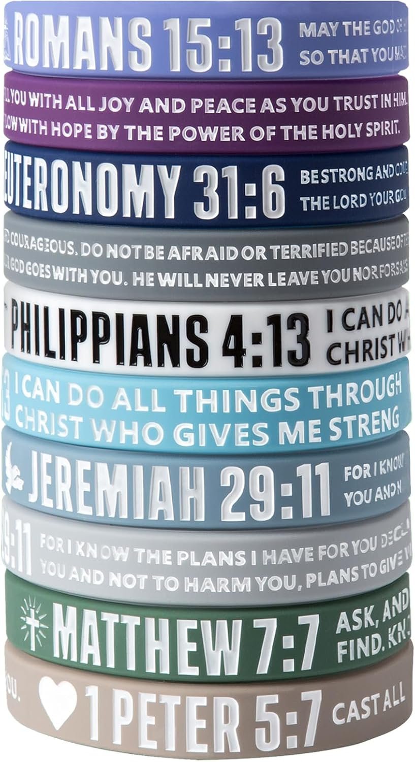 12-Piece Bible Verse Bracelets – Christian Scripture Silicone Wristbands for Men & Women (Fresh Colors)