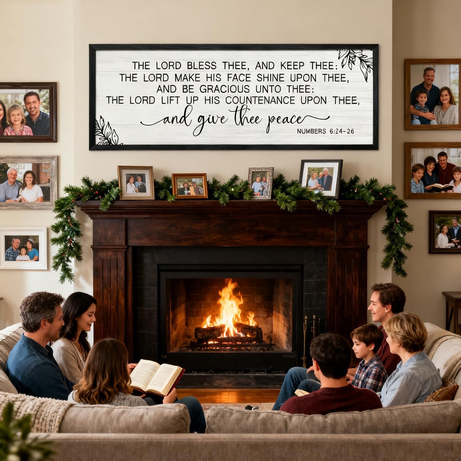 The Lord Bless You, and Keep You Framed Wall Art, 40”×15” Positive Religious Black Bible Verse for Christian God Jesus Christ Prayer, Vintage Rustic Long Holy Catholic Scripture Decor