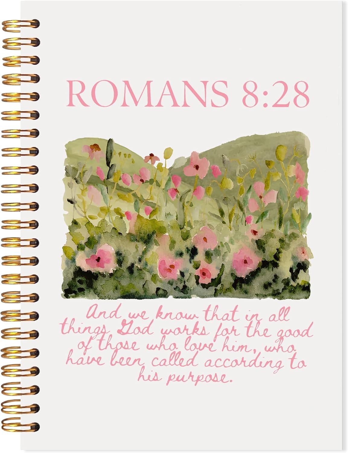Watercolor Floral Christian Notebook, Romans 8:28 Bible Verse Journal, Christian Religious Gifts for Women, Prayer Journal for Woman, Church Notes Notebook, 5.5×8.3