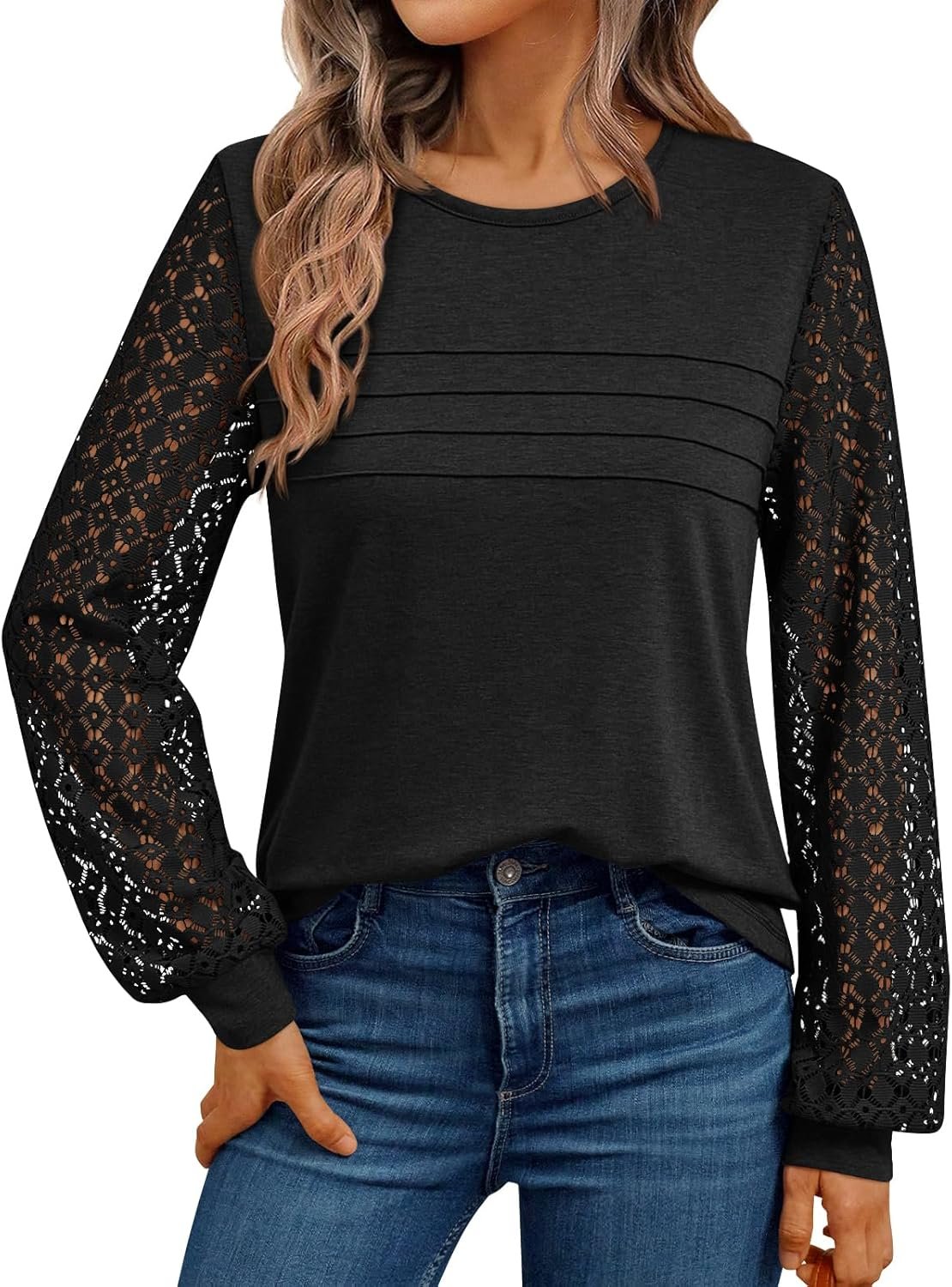 AUTOMET Women’s Long Sleeve Tops Dressy Casual Shirts 2026 Summer Outfits Lace Business Blouses Cute T Shirts Clothes
