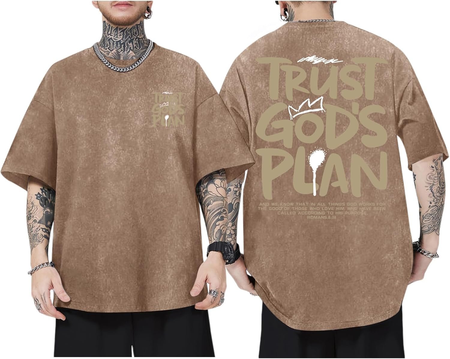 BINTEHGS God Christian T Shirts for Men Jesus Faith Shirt Acid Wash Oversized Tees Bible Verse Graphic Vintage Tshirt