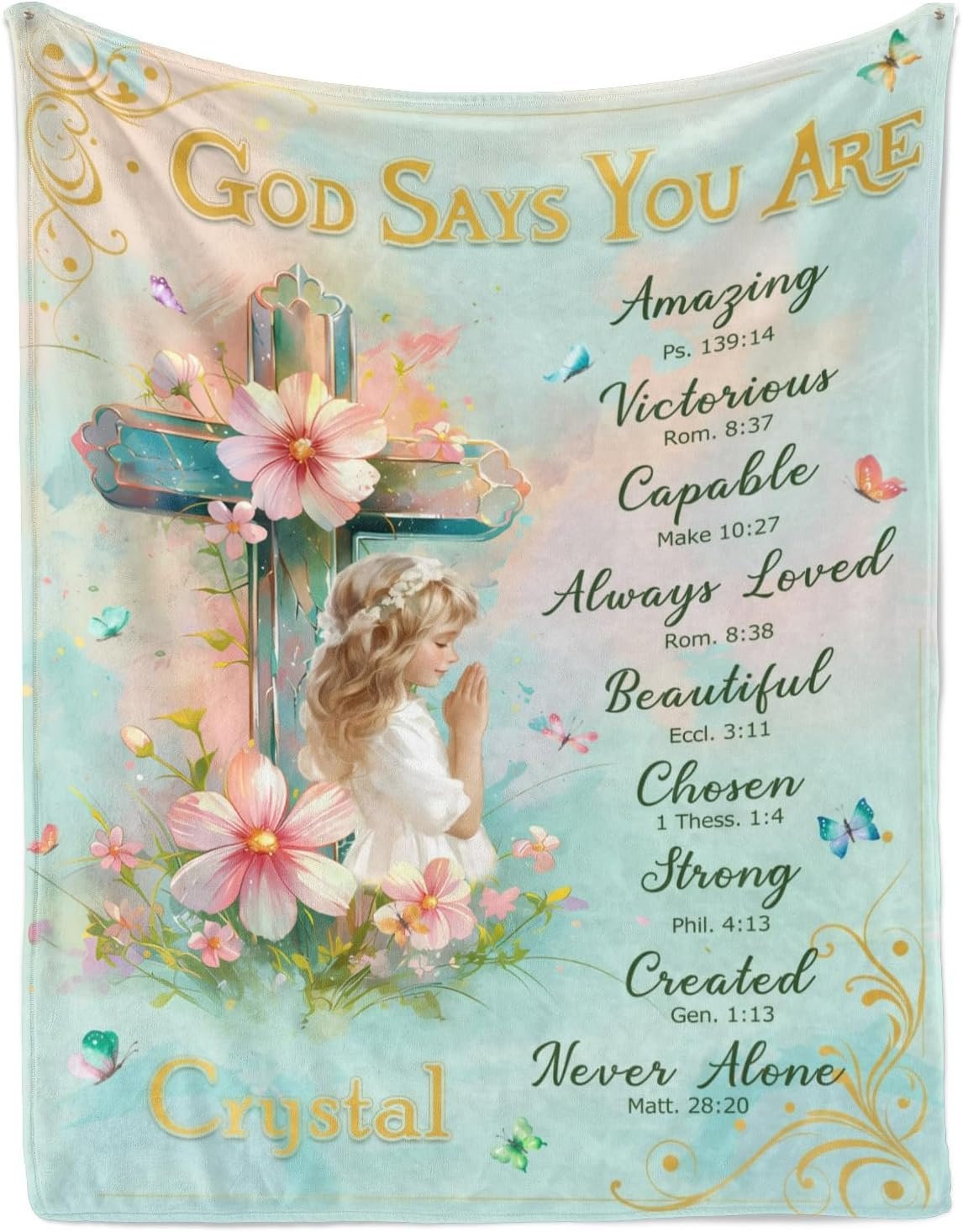 Personalized First Communion Blanket for Girls & Boys, Custom Faith Bible Blanket with Name, First Holy Communion Gifts, Easter Inspirational Baptism Gift Christening Confirmation Gifts for Kids