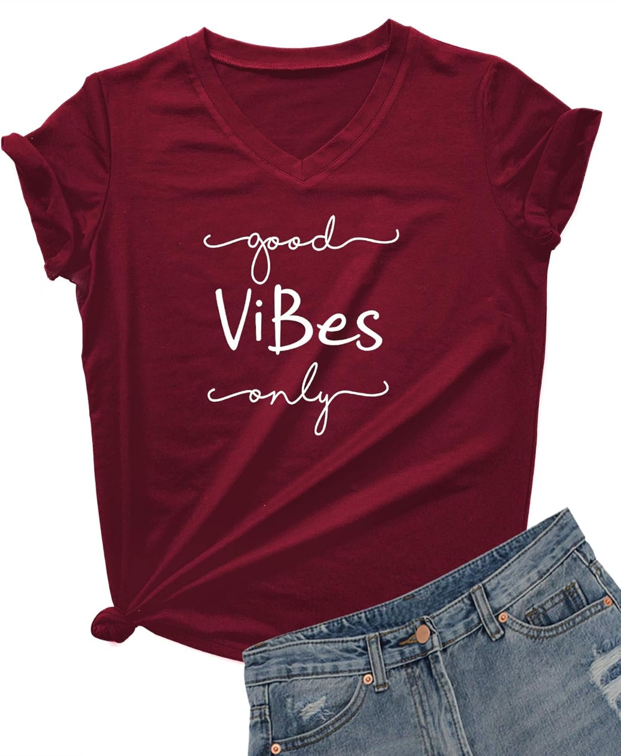 DANVOUY Womens Causal Short Sleeve V-Neck T-Shirt Graphic Tees