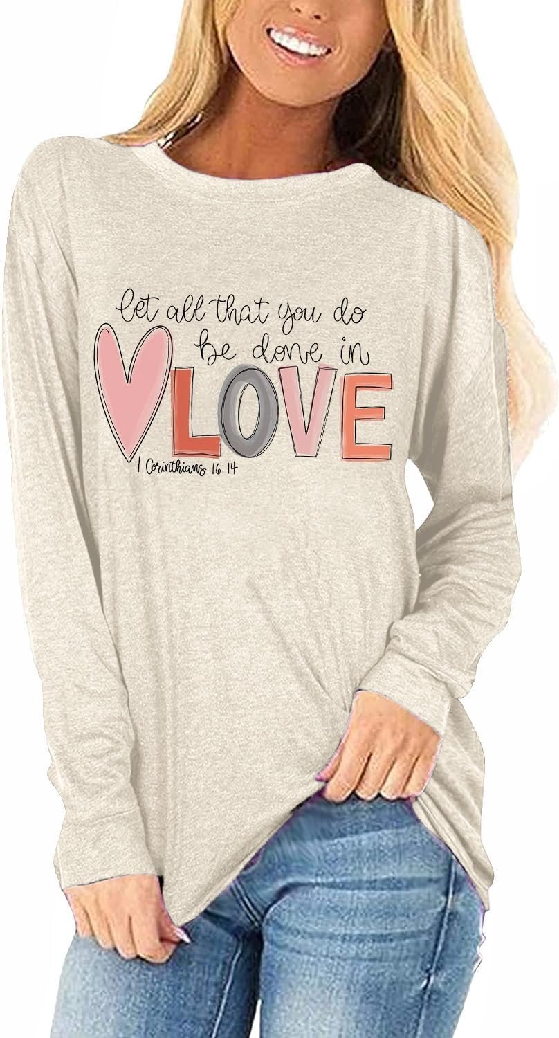 Womens Love Heart Raglans T-Shirts Casual Long Sleeve Valentine’s Wife Day Graphic Tees Tops
